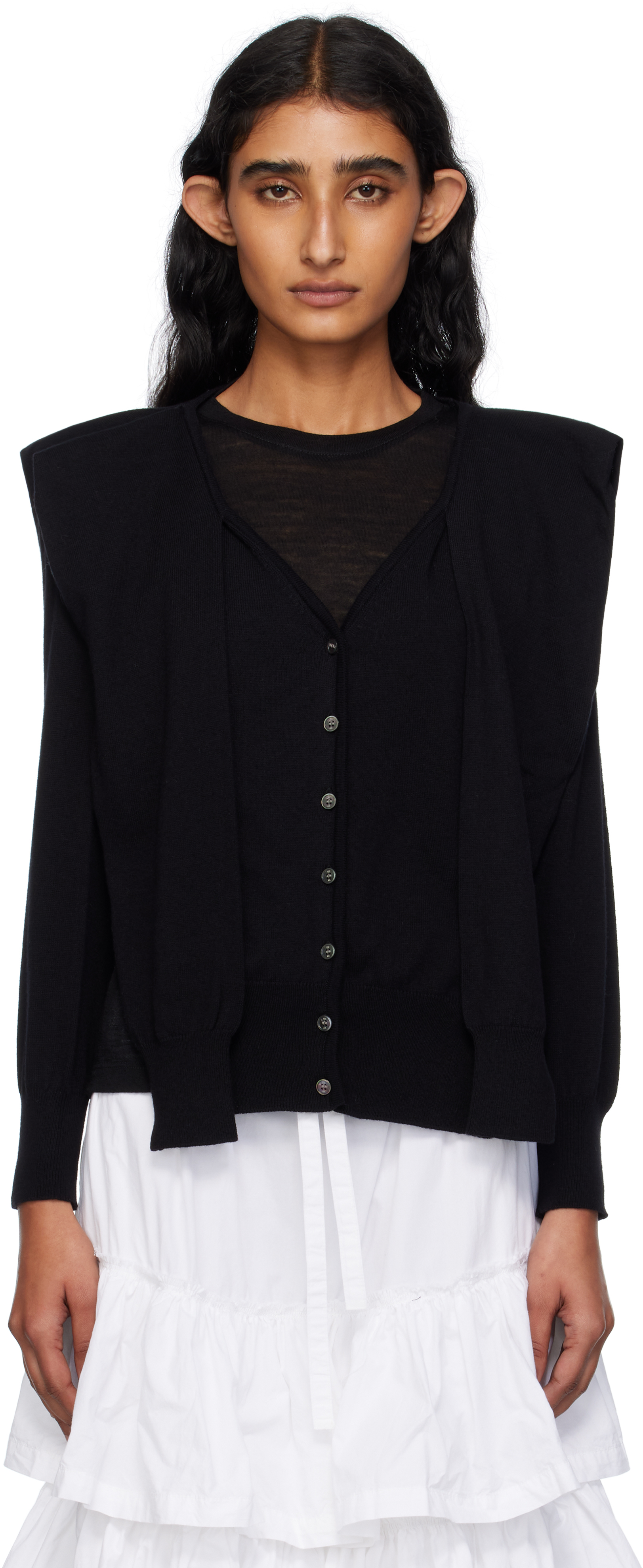 Black Sleeve Layered Cardigan by OPEN YY on Sale