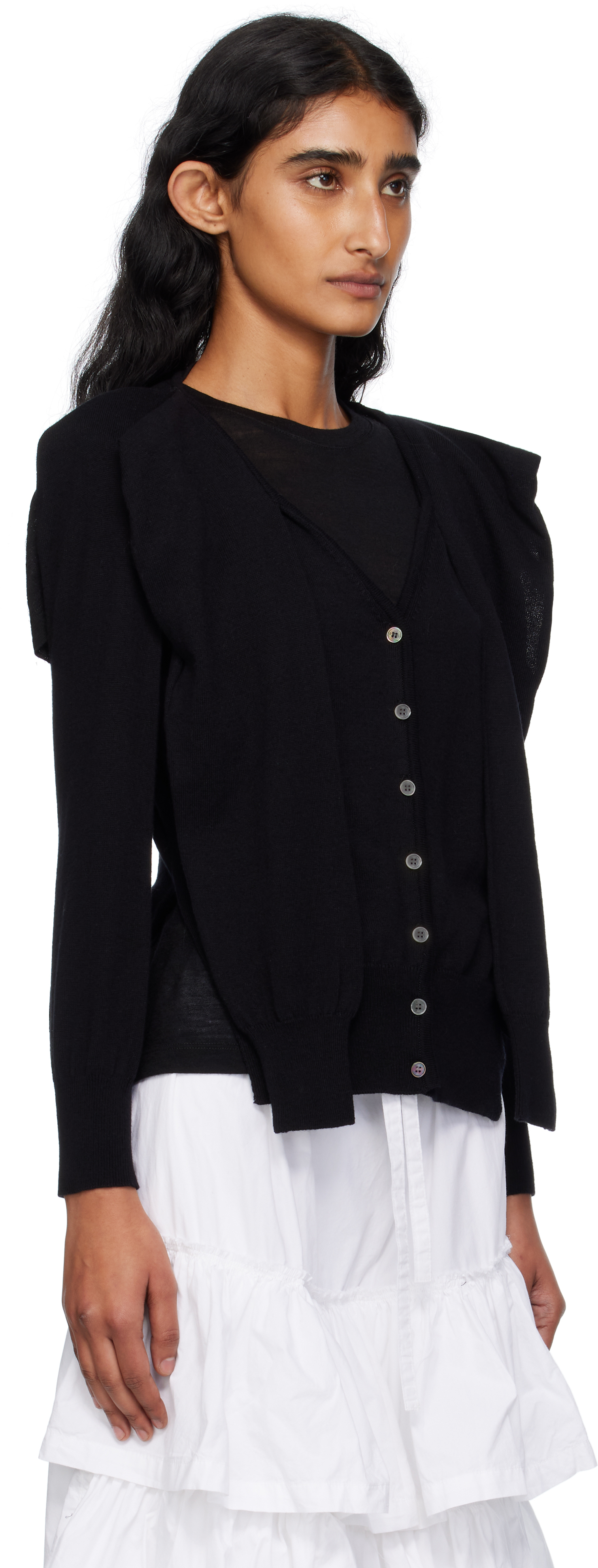 Open Yy Black Sleeve Layered Cardigan In Black