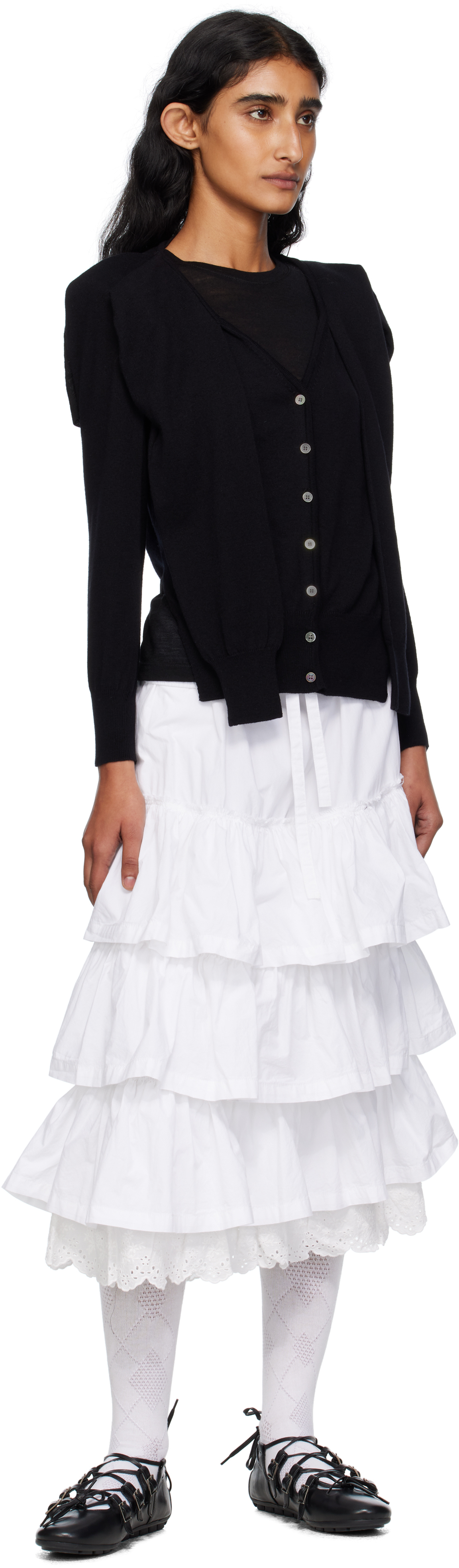 Open Yy Black Sleeve Layered Cardigan In Black