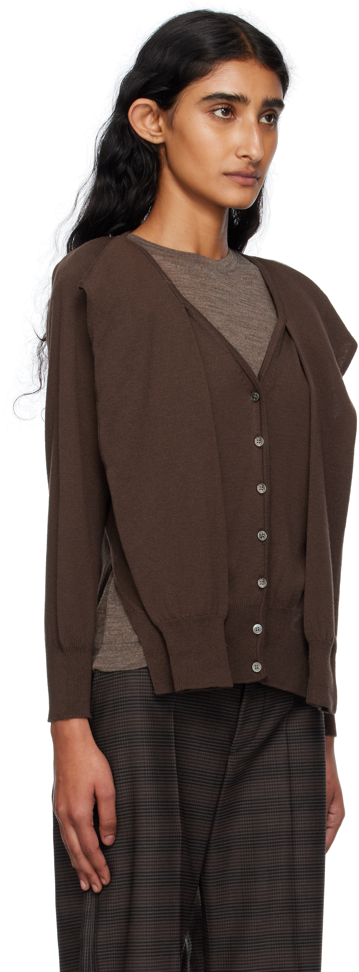Open Yy Brown Sleeve Layered Cardigan In Brown