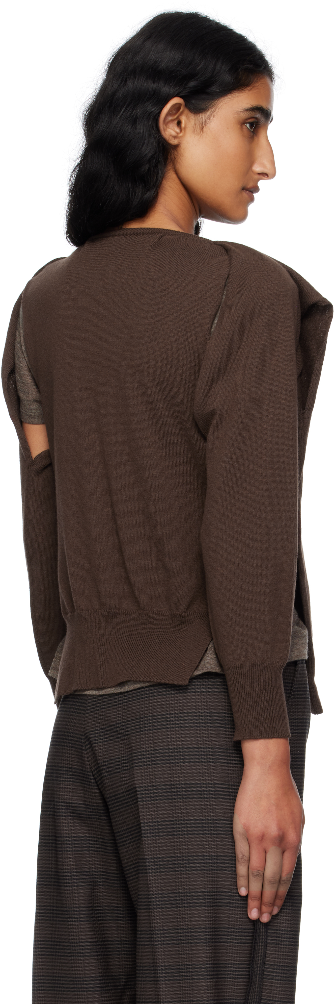 Open Yy Brown Sleeve Layered Cardigan In Brown