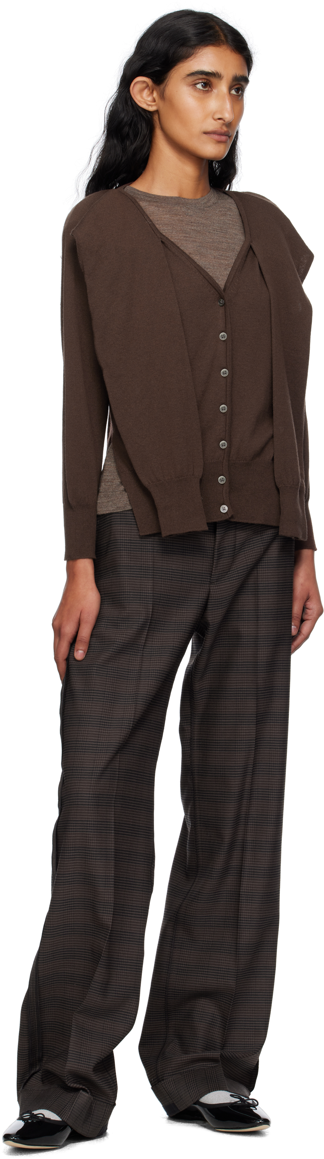 Open Yy Brown Sleeve Layered Cardigan In Brown
