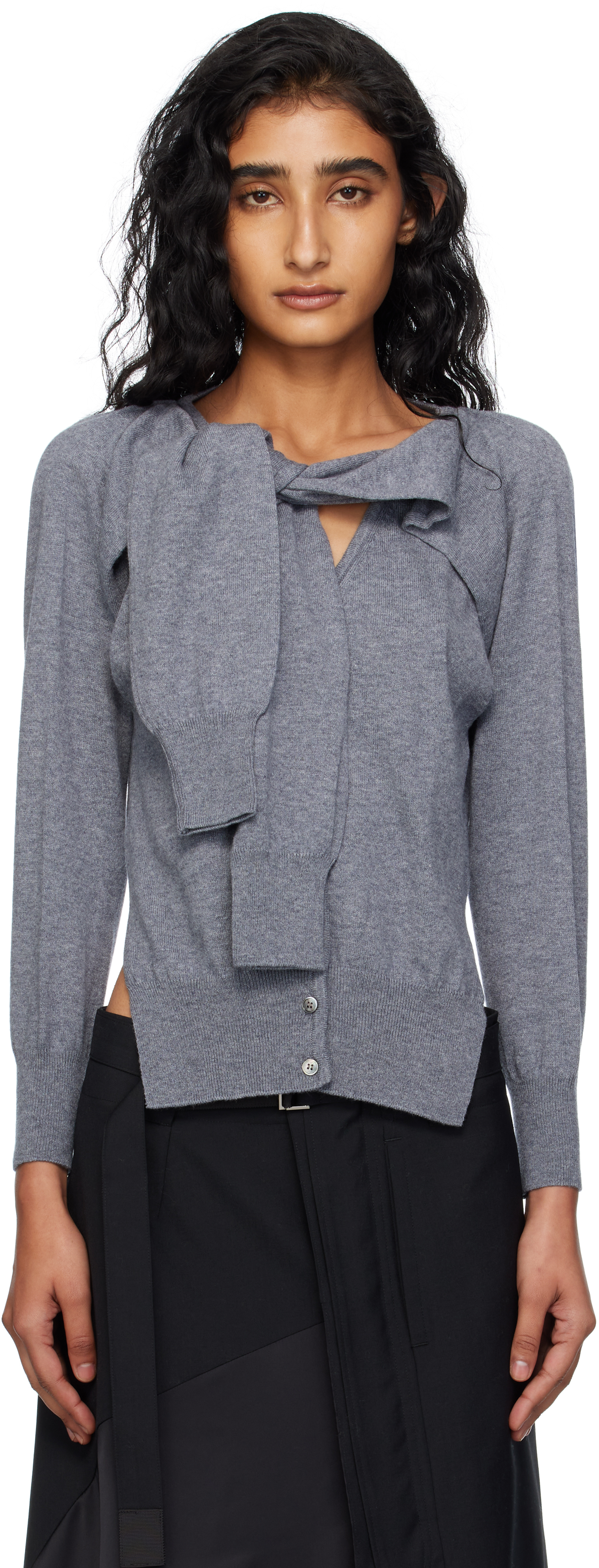 Open Yy Gray Sleeve Layered Cardigan In Gray