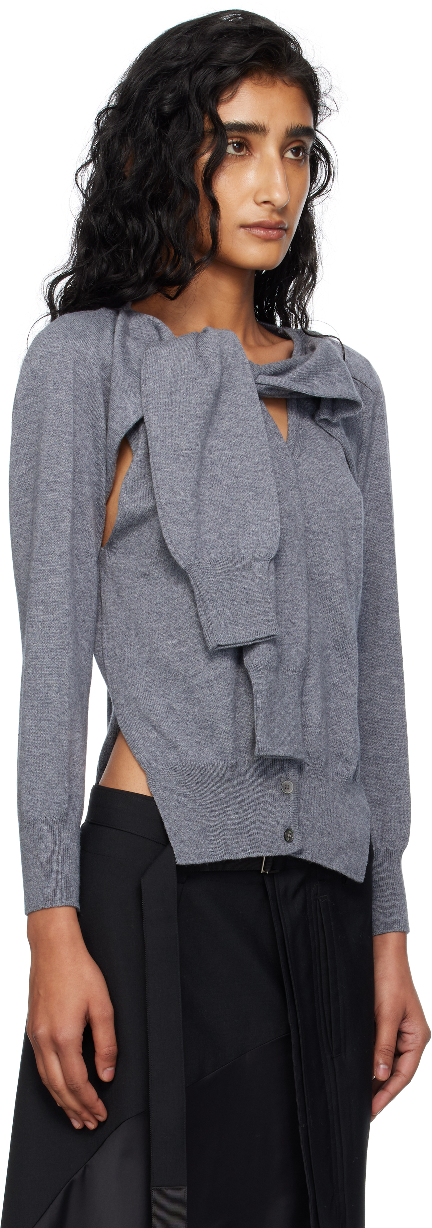 Open Yy Gray Sleeve Layered Cardigan In Gray
