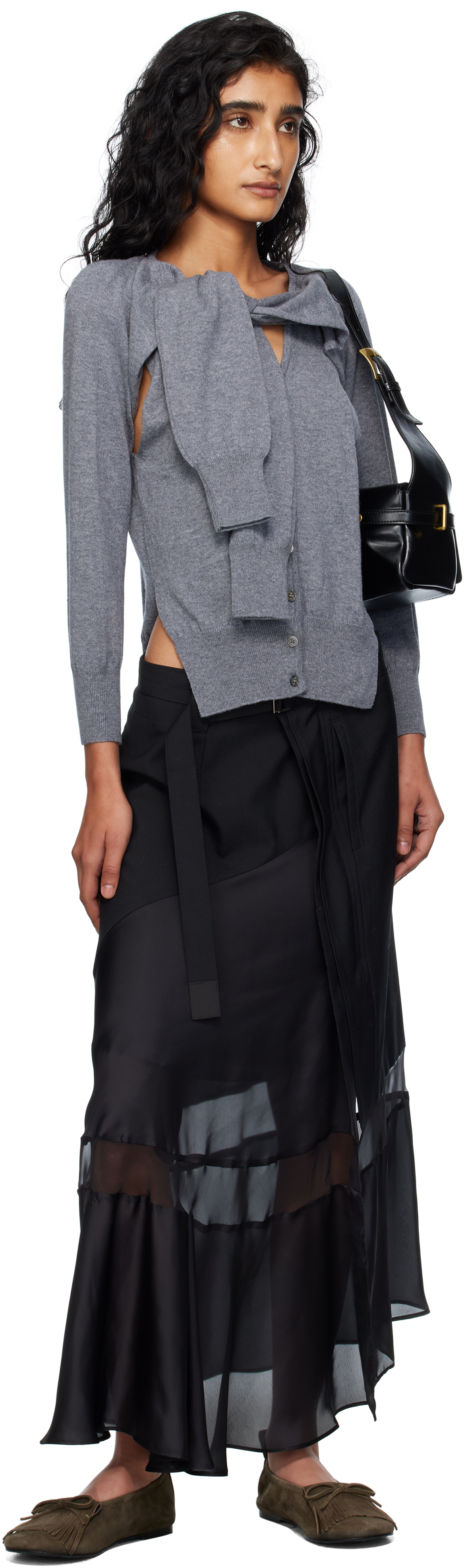 Open Yy Gray Sleeve Layered Cardigan In Gray