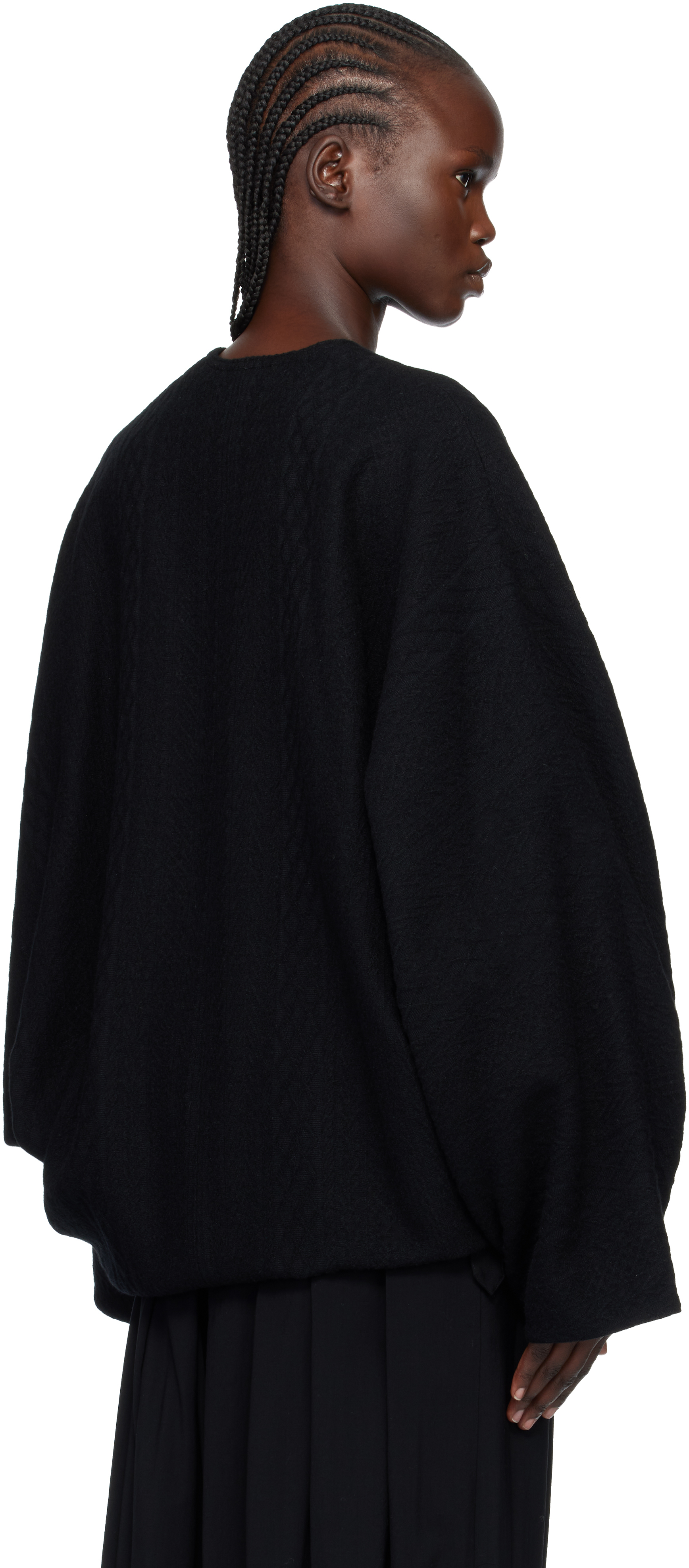 Y's Black Cable Jq Knit Dolman Sleeve Jacket In Black