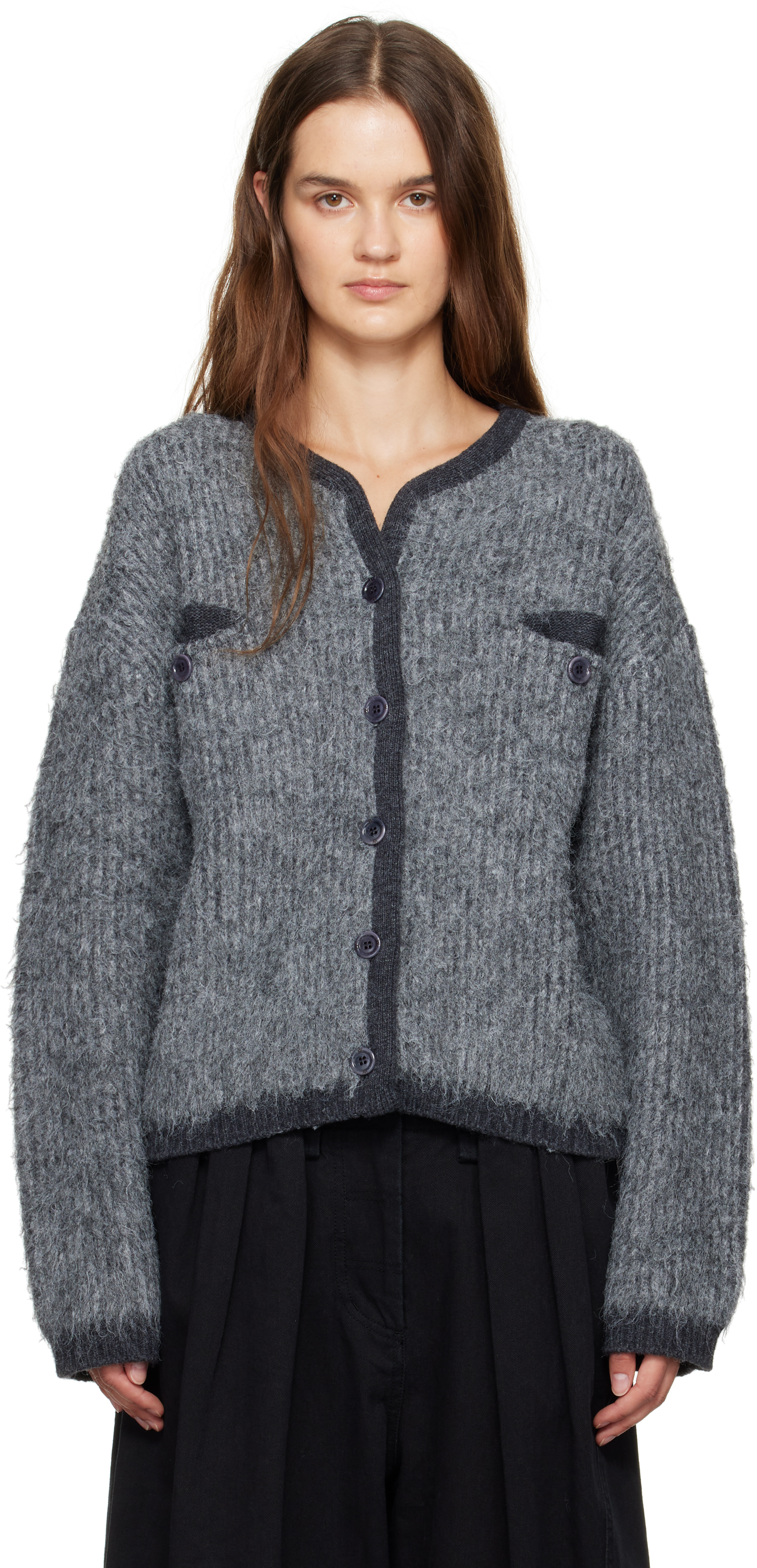 Open Yy Gray Shaggy Cardigan In Gray