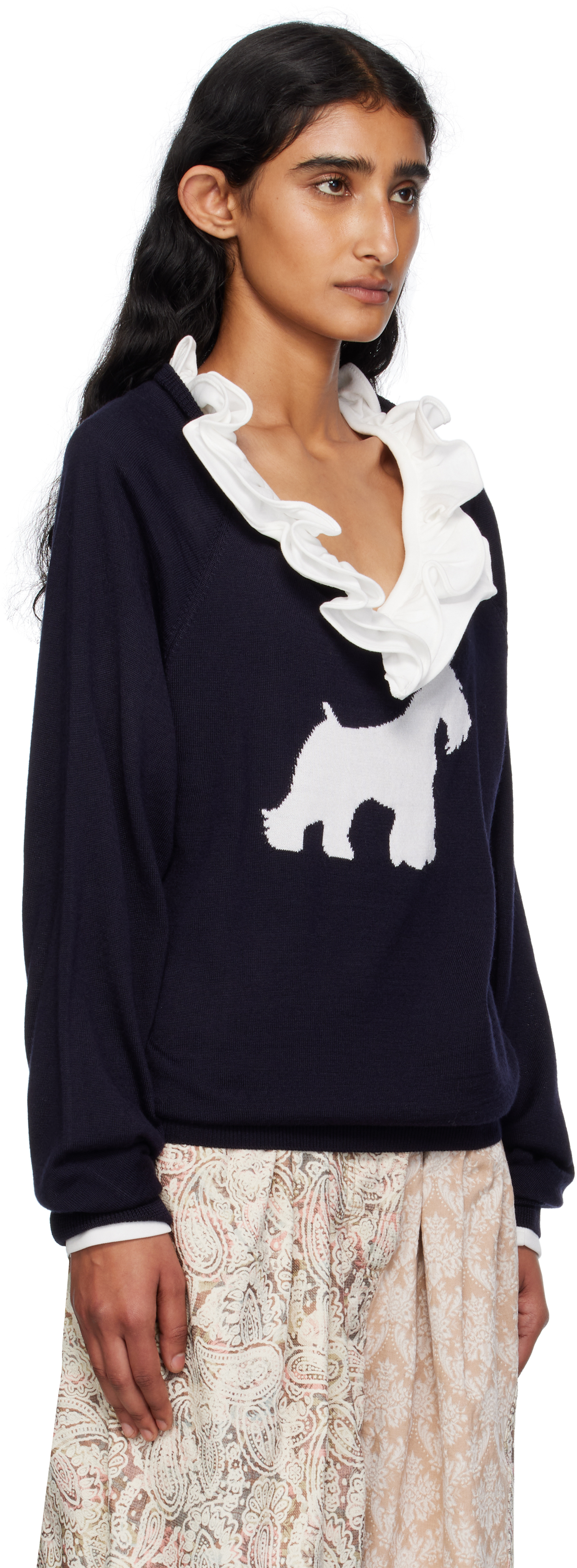Open Yy Navy Dog Graphic Knit Sweater In Black