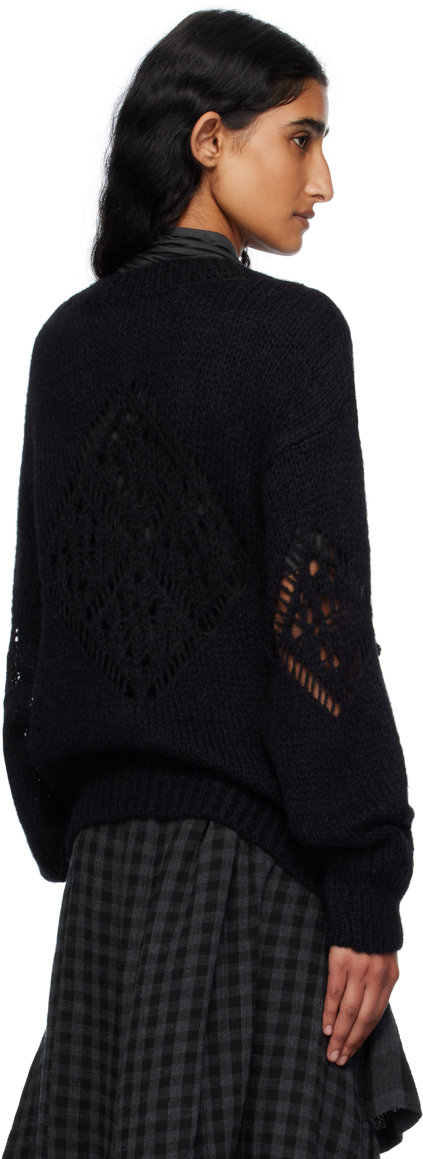 Open Yy Alpaca Argyle Pointelle Sweater In Black