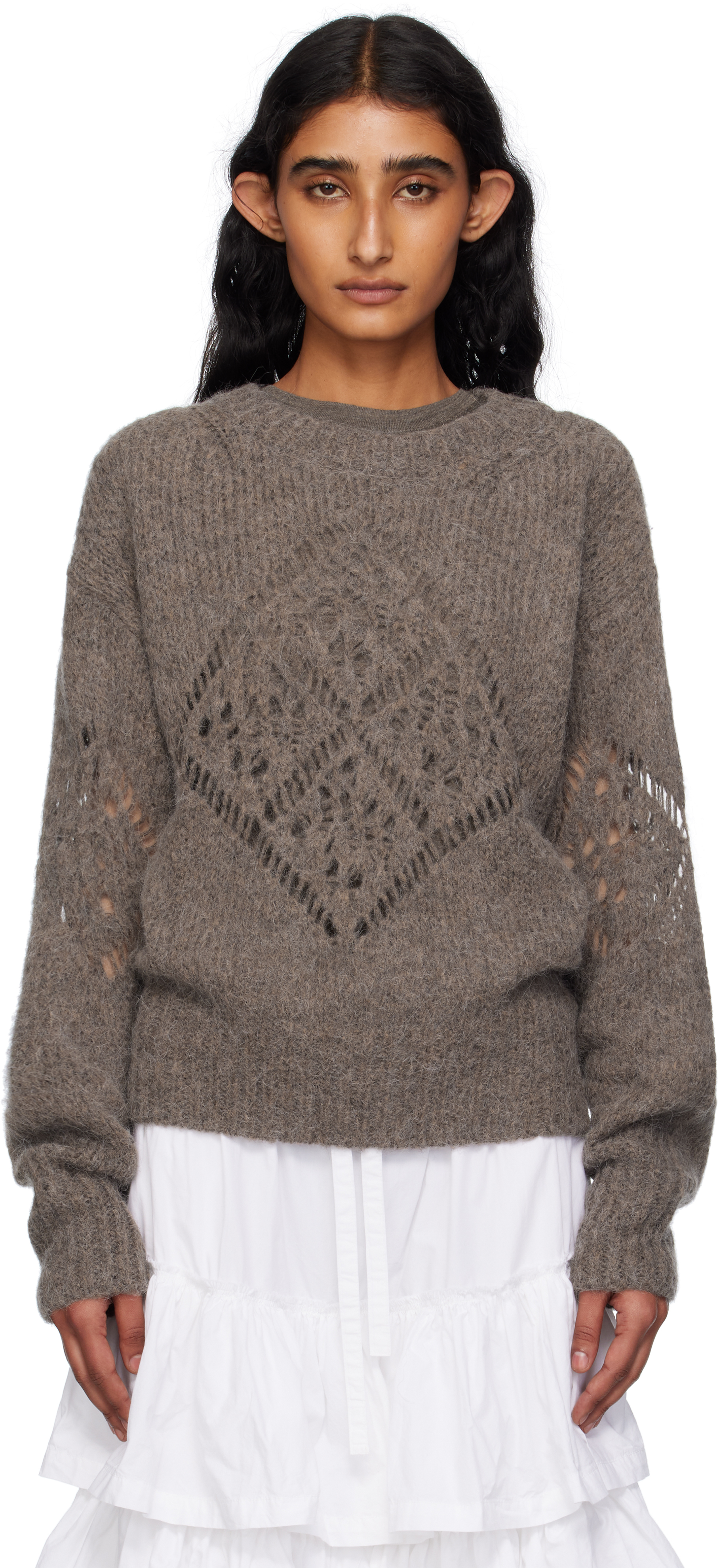 Open Yy Taupe Alpaca Argyle Pointelle Sweater In Brown