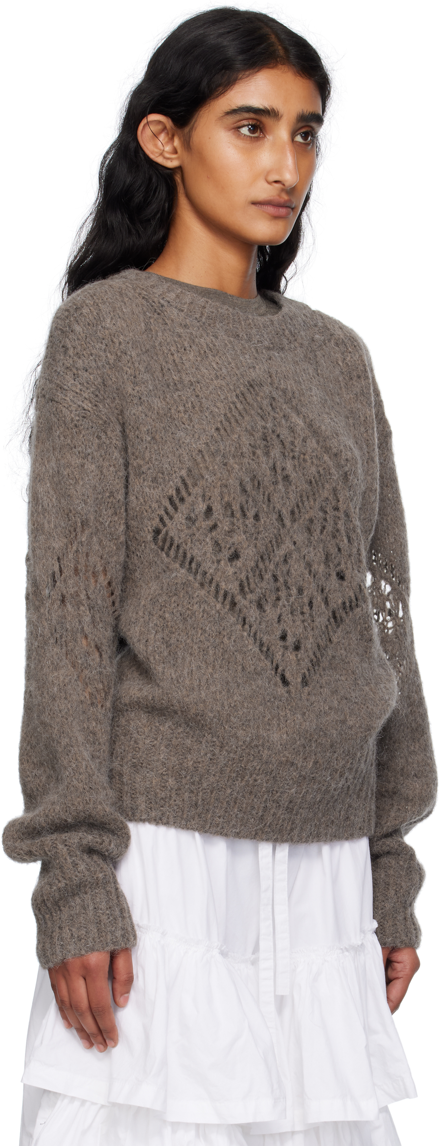 Open Yy Taupe Alpaca Argyle Pointelle Sweater In Brown