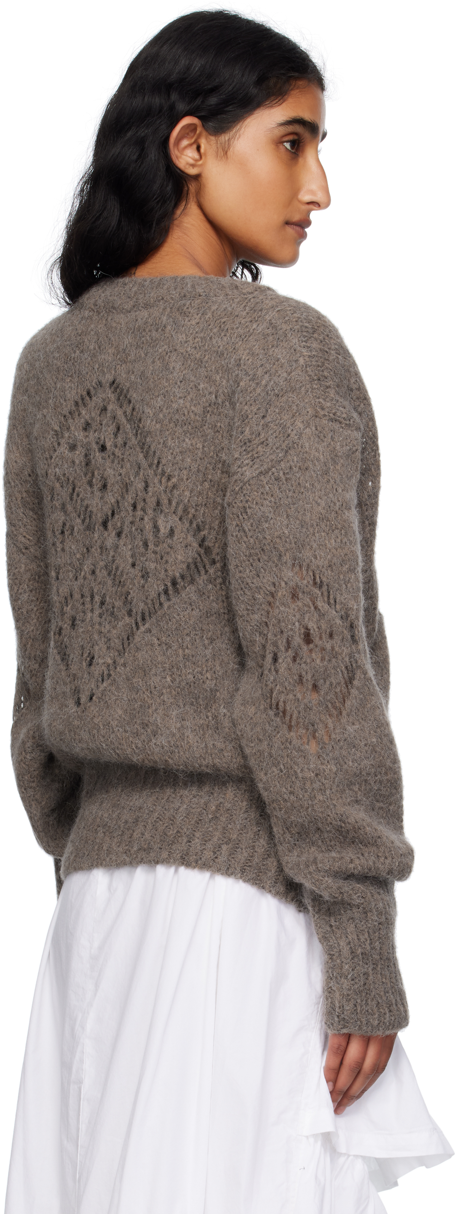 Open Yy Taupe Alpaca Argyle Pointelle Sweater In Brown