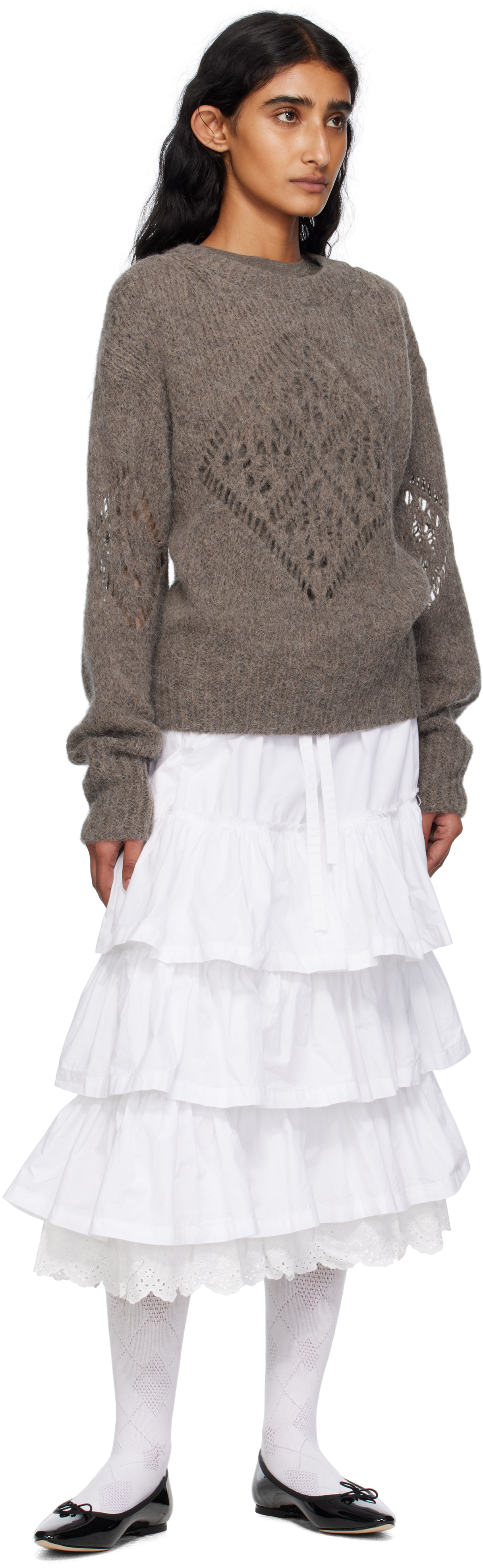 Open Yy Taupe Alpaca Argyle Pointelle Sweater In Brown
