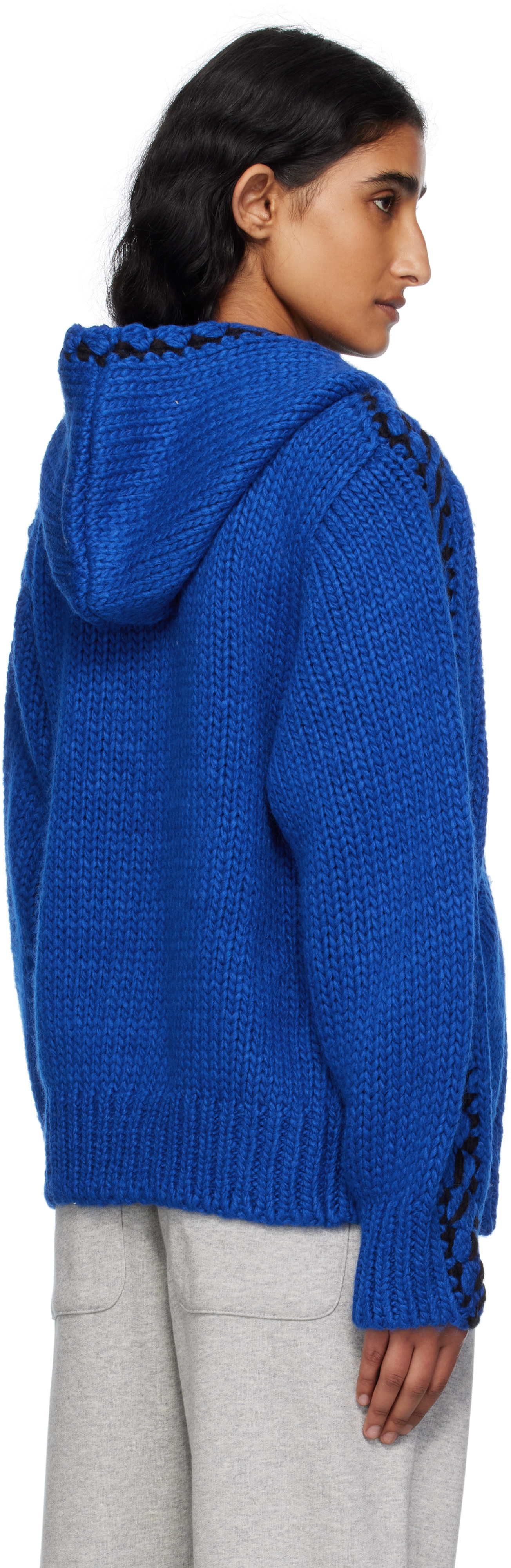 Open Yy Blue Stitch Zip Up Knit Hoodie In Blue