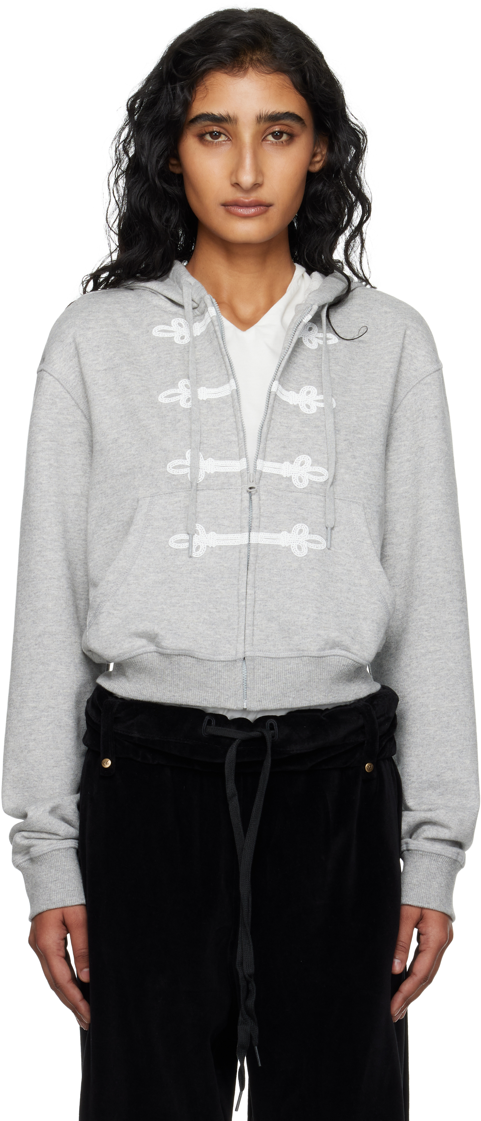 Open Yy Gray Loop Button Effect Hoodie