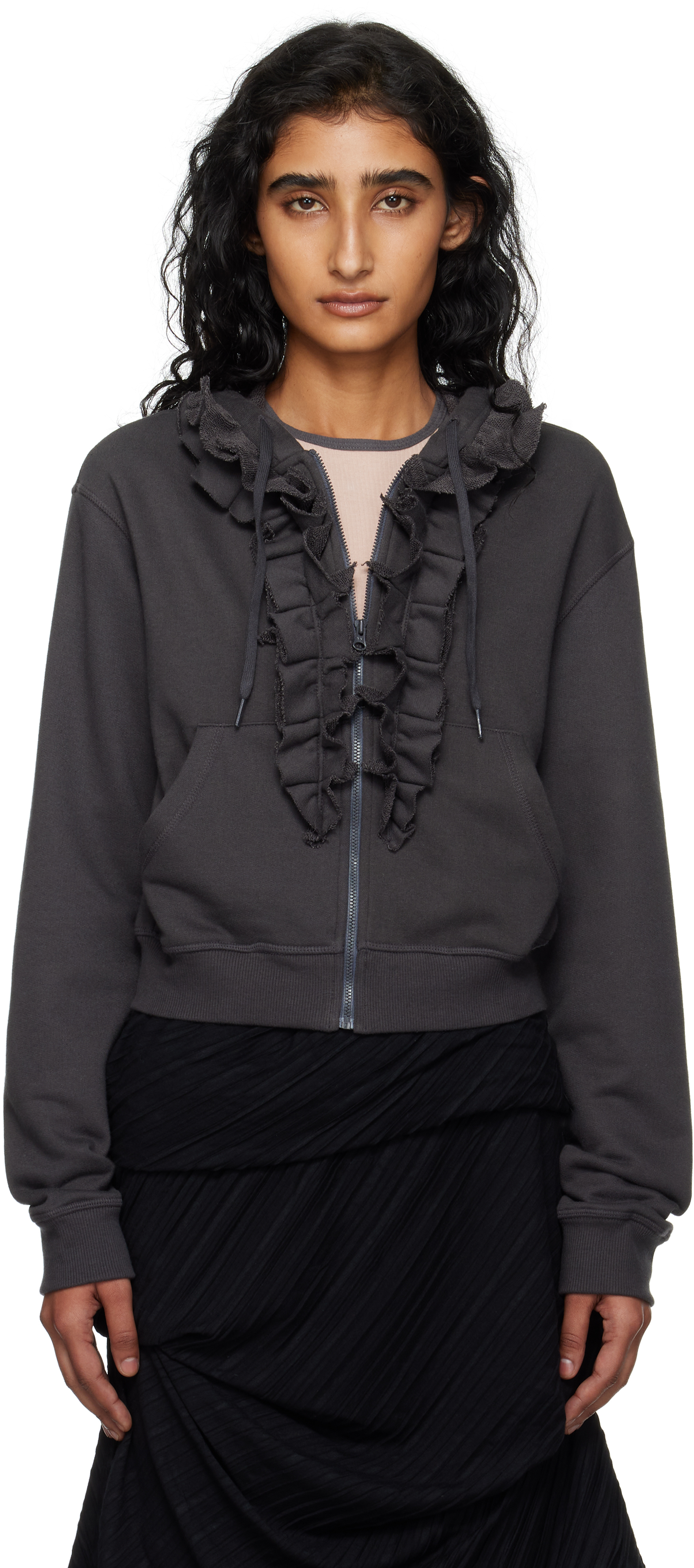 Open Yy Gray Ruffle Hoodie