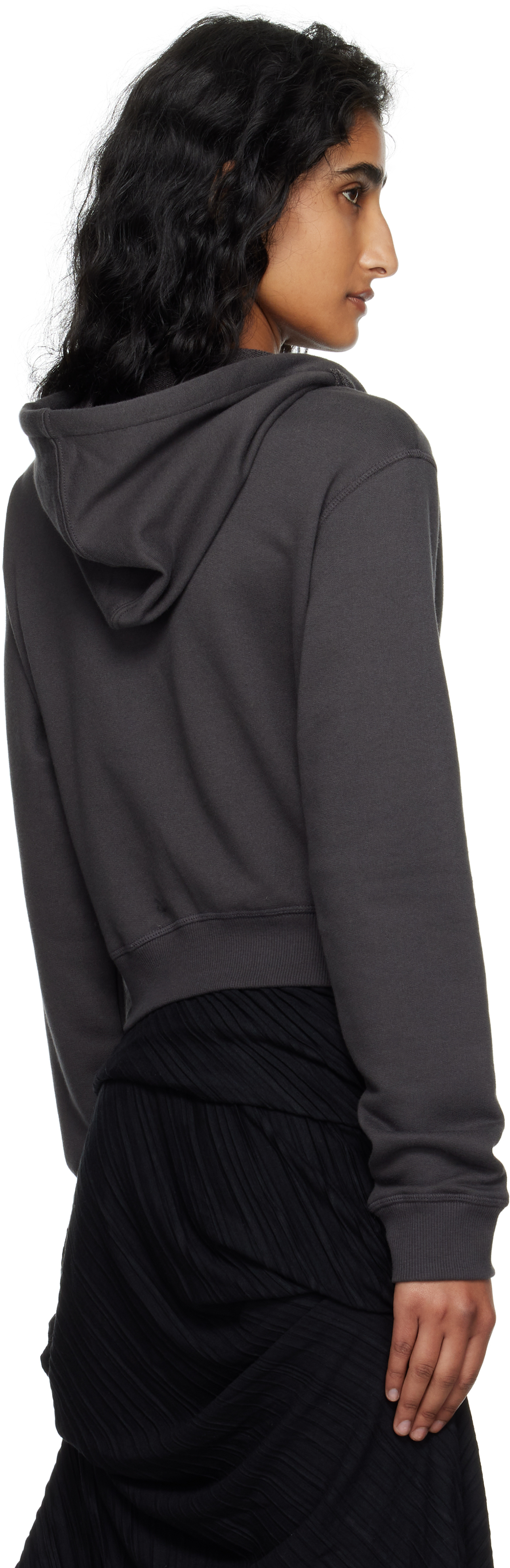 Open Yy Gray Ruffle Hoodie In Blue
