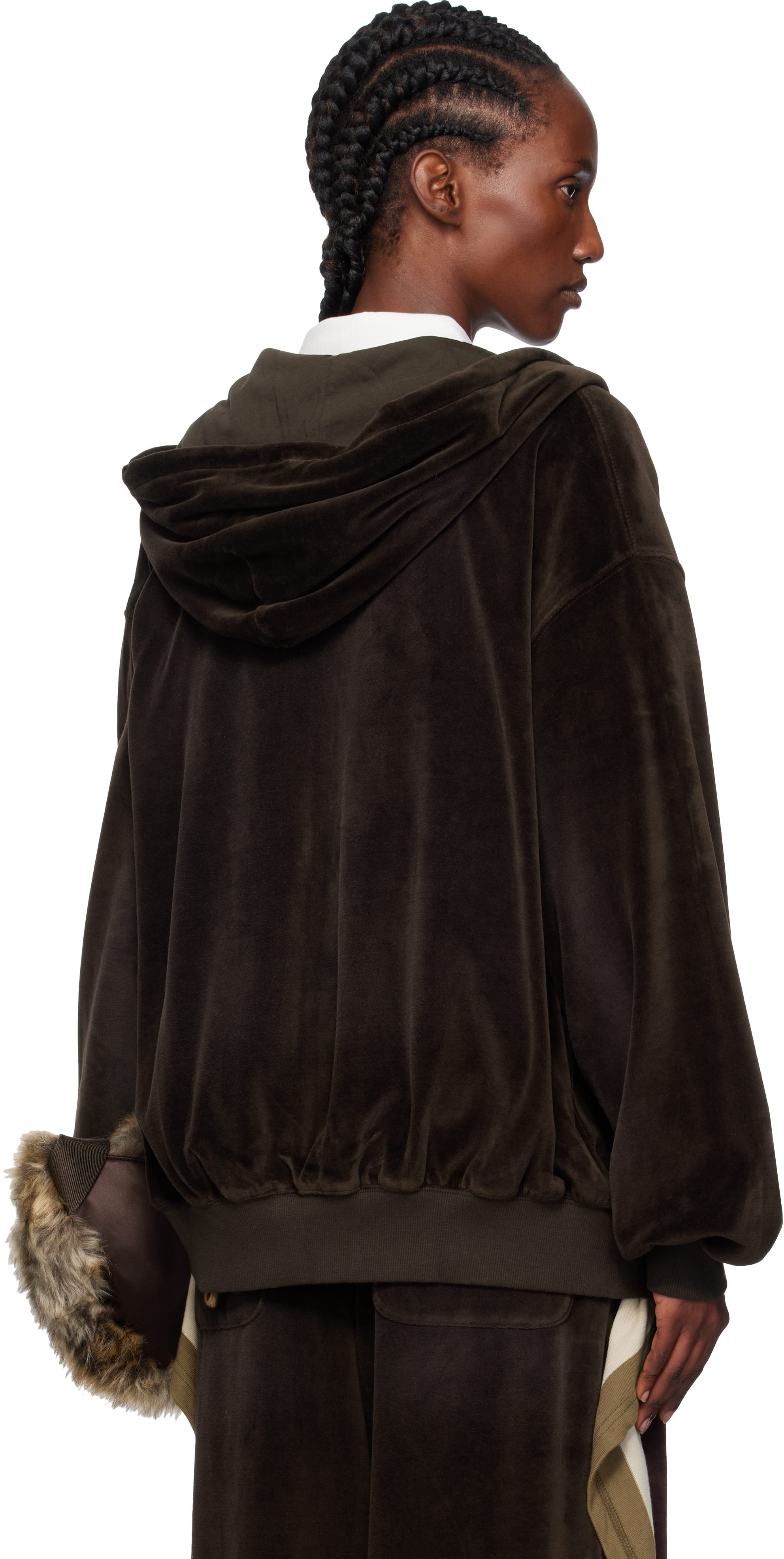 Open Yy Brown Velour Box Hoodie In Black