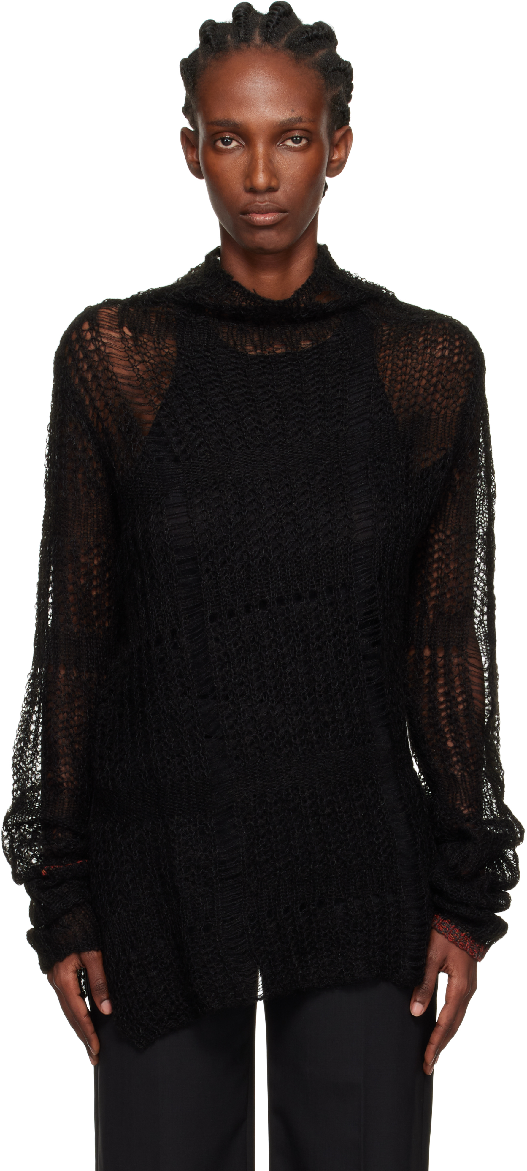 【ブラック（01）】SHEER LONG SLEEVE KNIT UNISEX Sheer Crepe Knit Crewneck Unisex Long Sleeve T-Shirt – Tibi Official