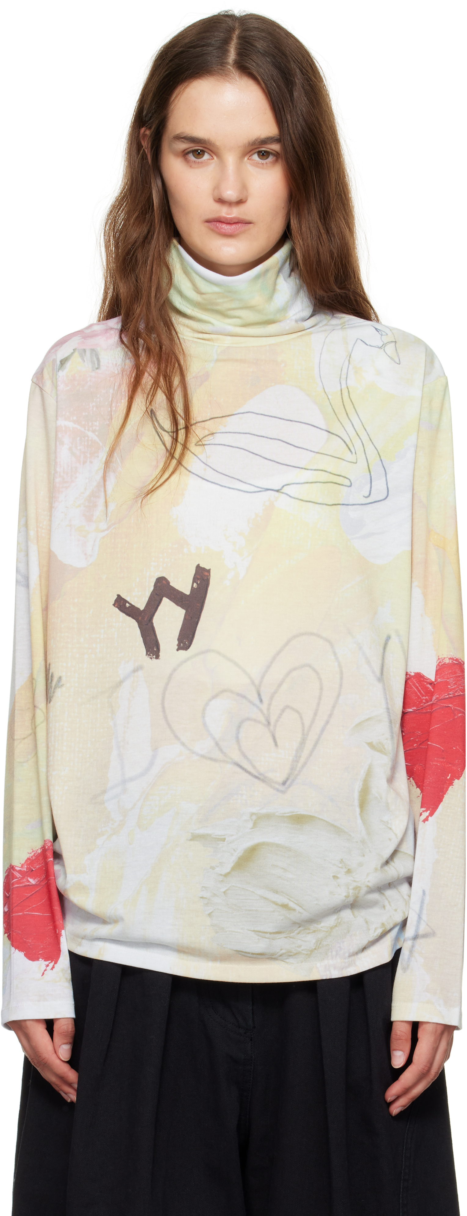 Open Yy Multicolor Graphic Slouch Turtleneck In Multi