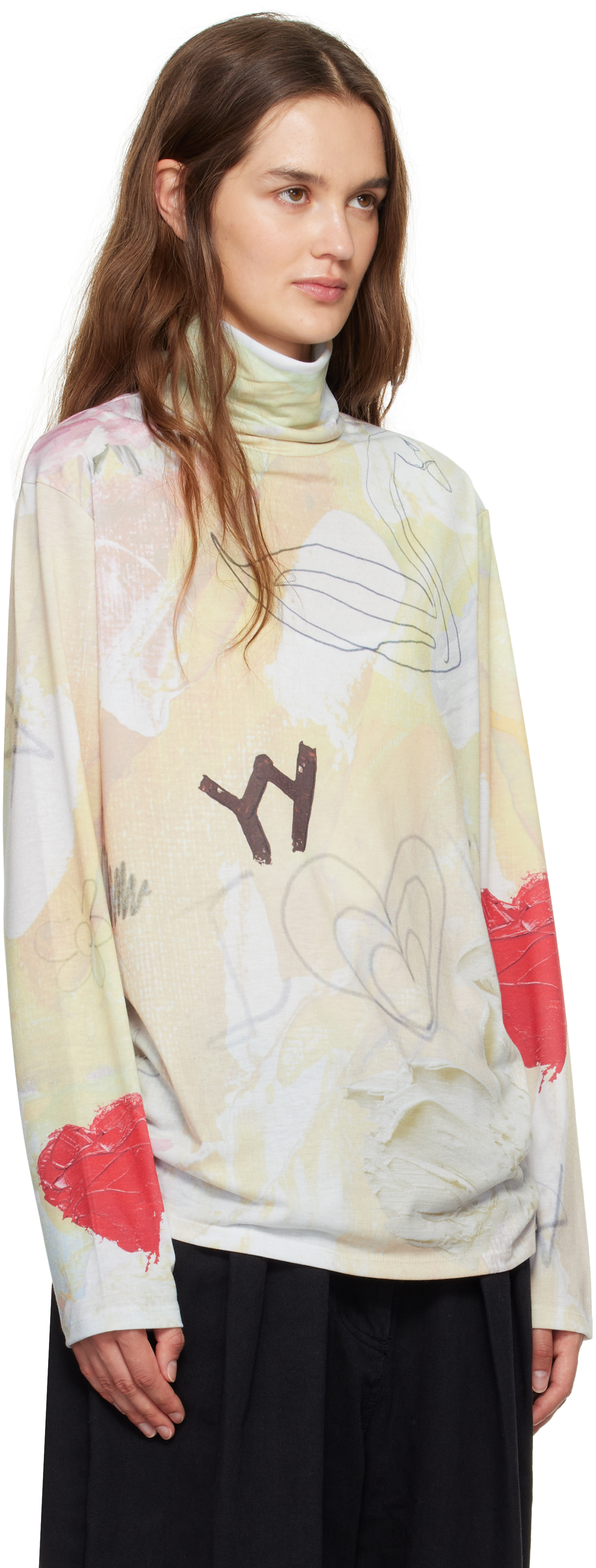 Open Yy Multicolor Graphic Slouch Turtleneck In Multi