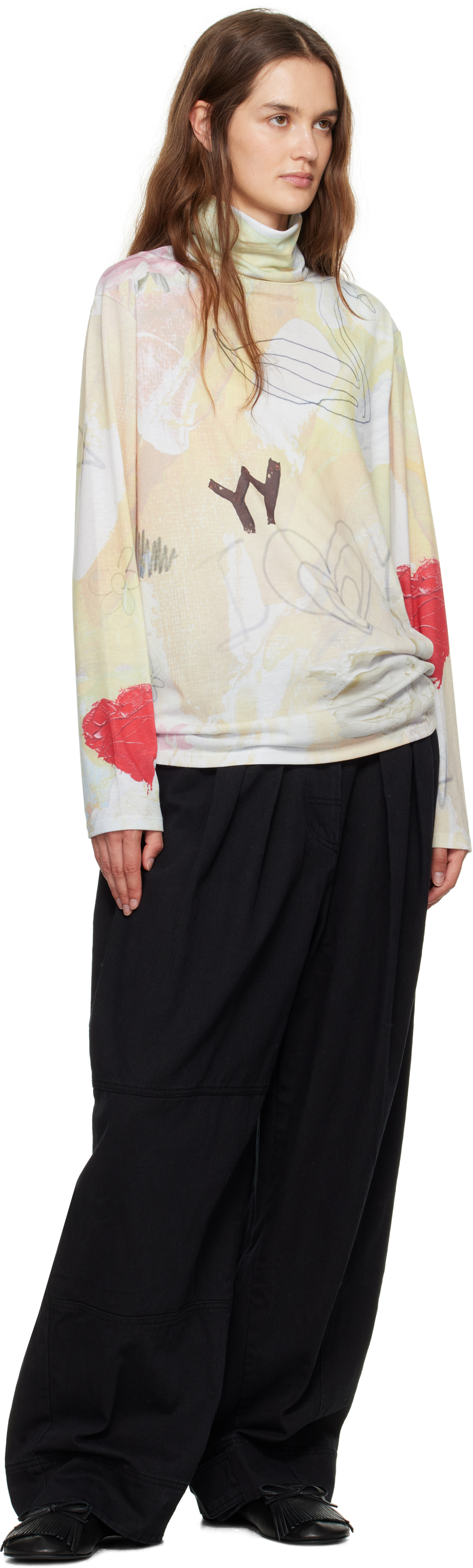 Open Yy Multicolor Graphic Slouch Turtleneck In Multi
