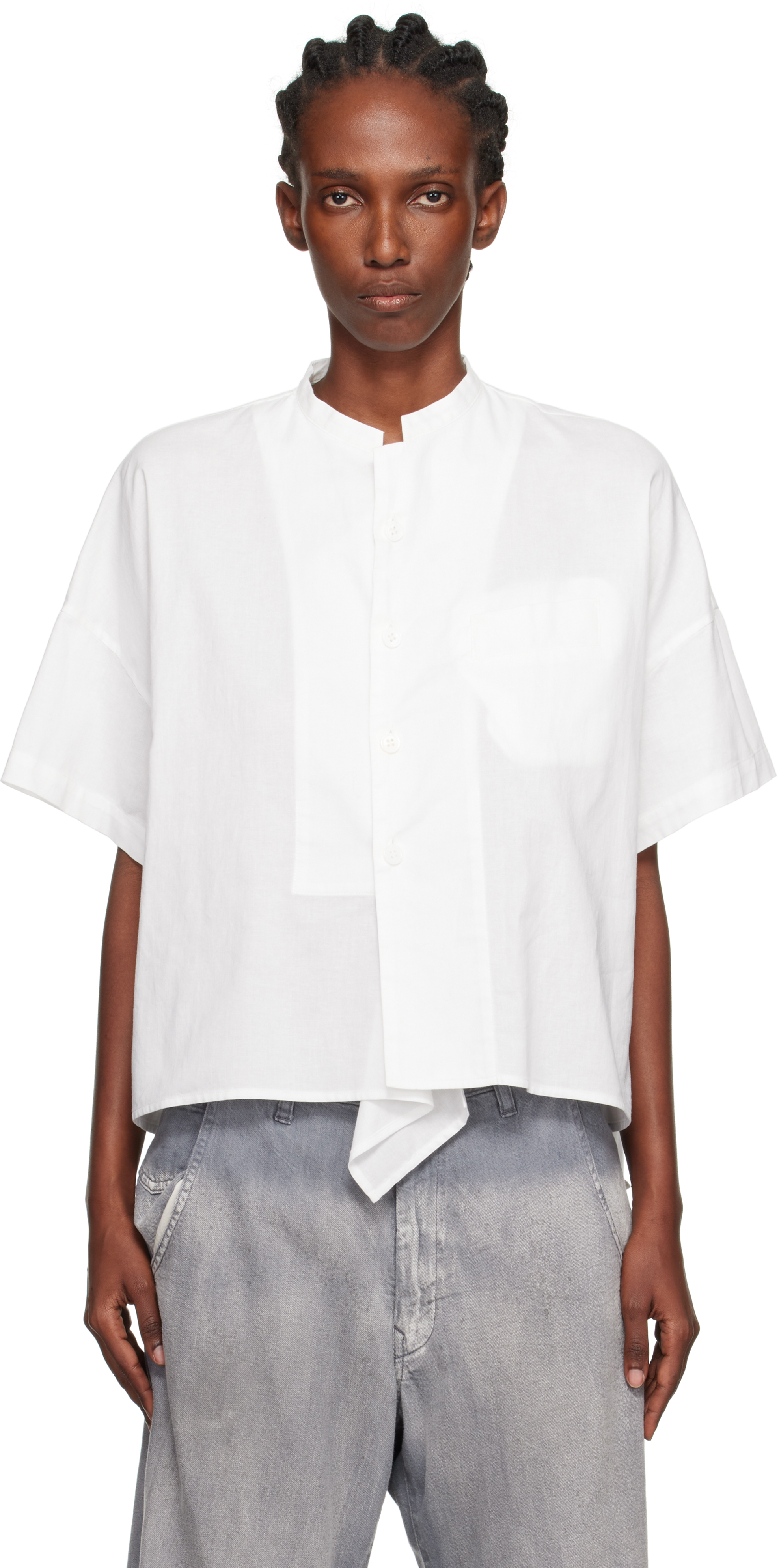 Y's White N-half Sleeve Box Shirt In White