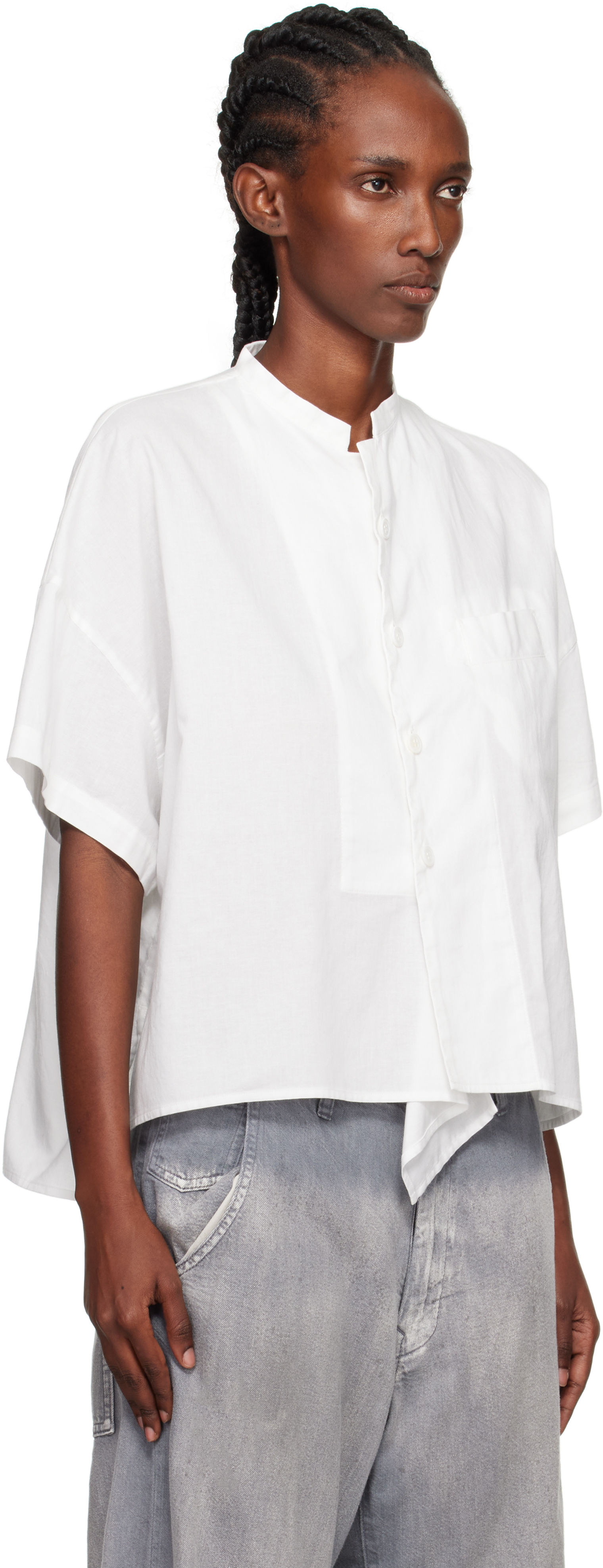 Y's White N-half Sleeve Box Shirt In White