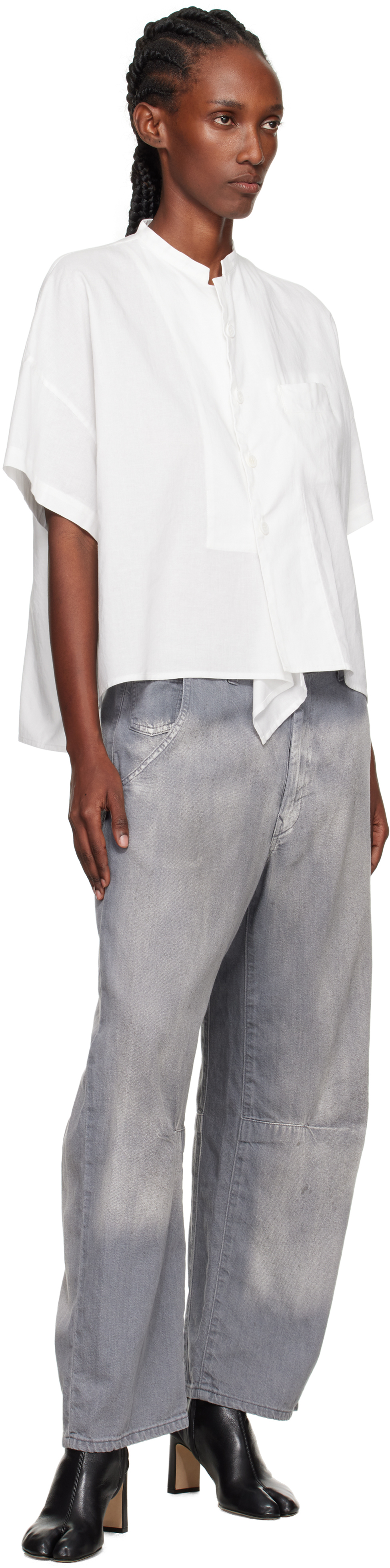 Y's White N-half Sleeve Box Shirt In White