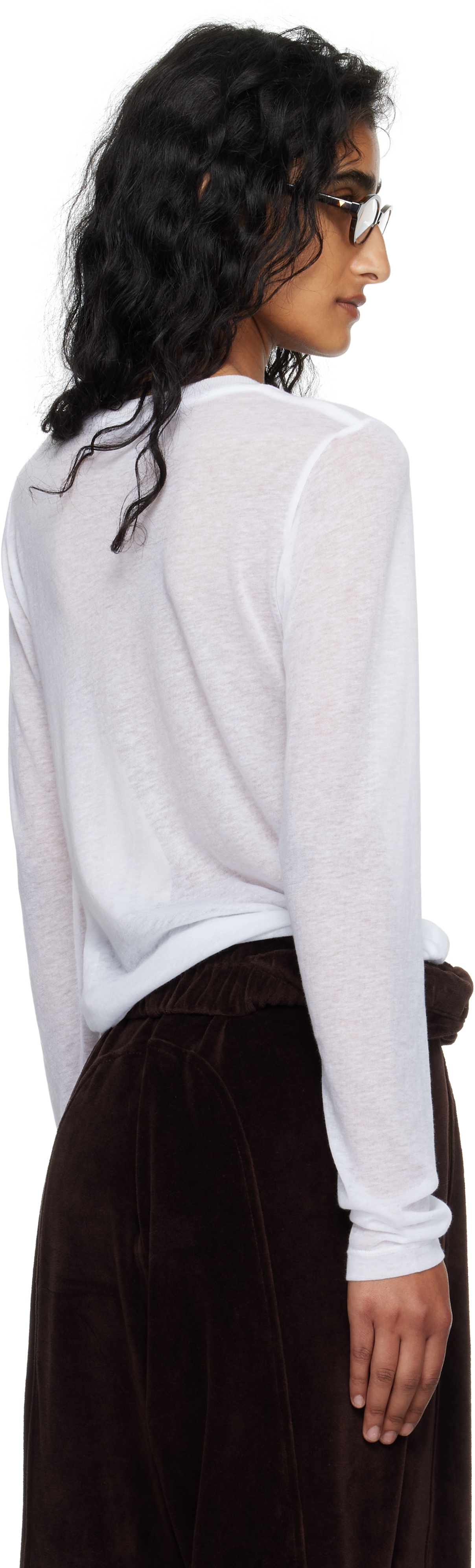Open Yy White Pet Club Sheer Long Sleeve T-shirt In White