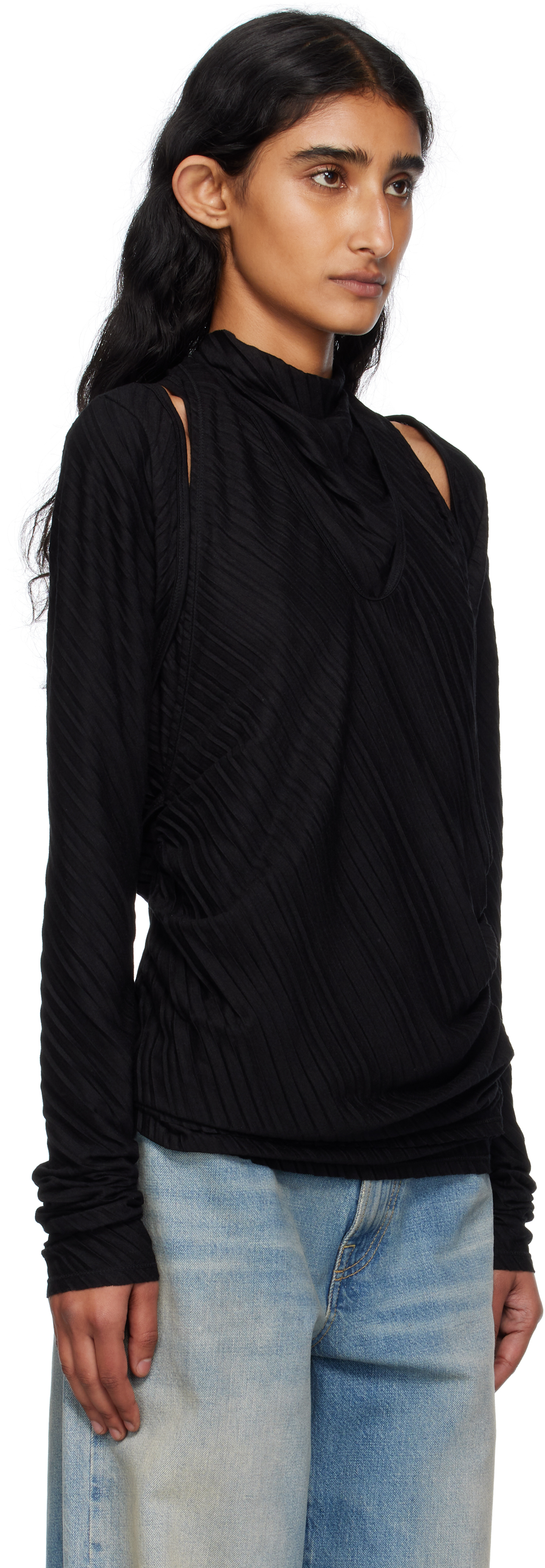 Open Yy Black Pleats Convertible Bolero Top In Black