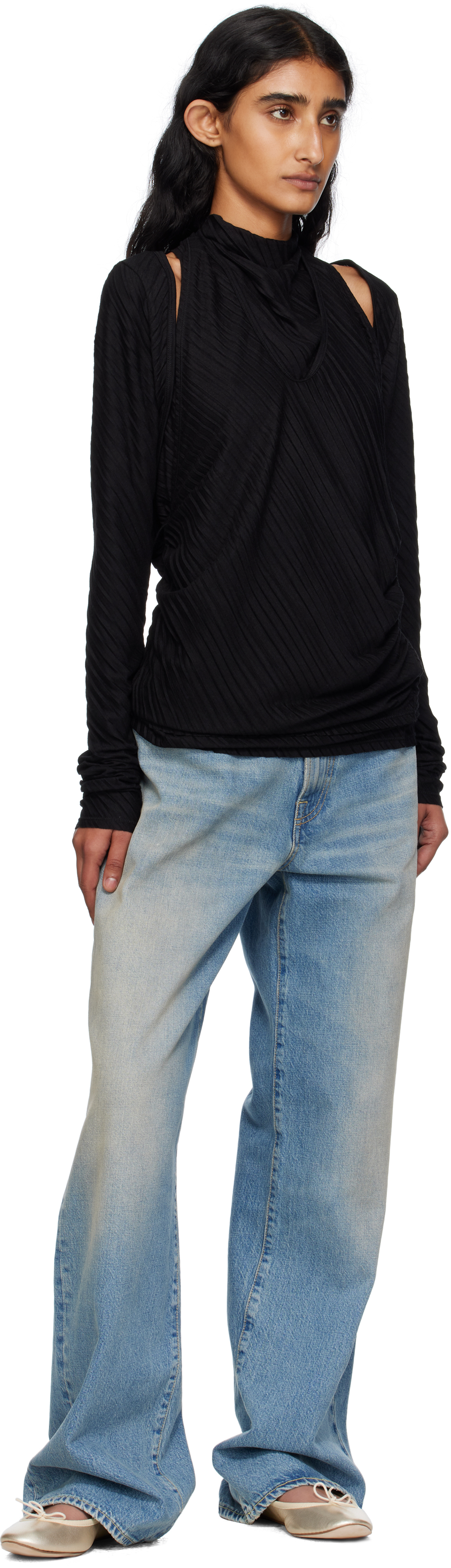 Open Yy Black Pleats Convertible Bolero Top In Black