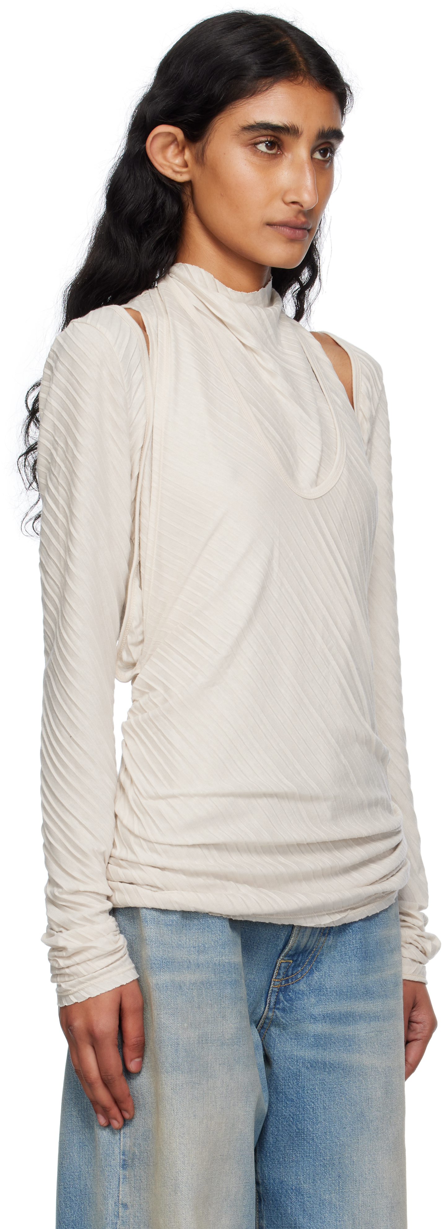 Open Yy Off-white Pleats Convertible Bolero Top In White