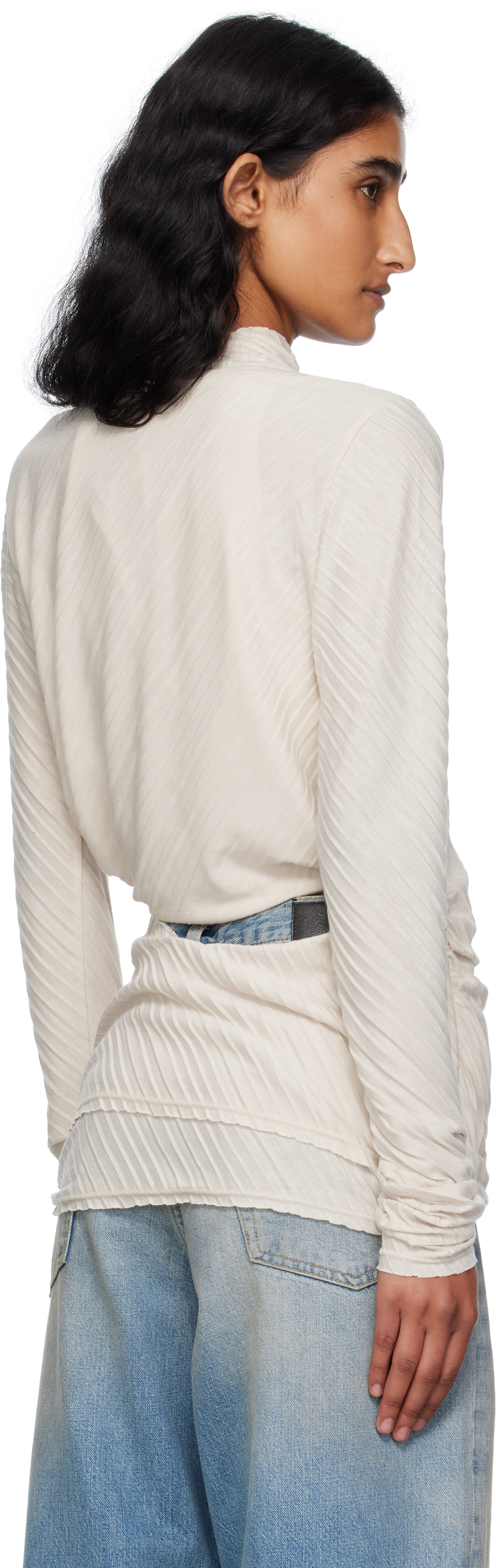 Open Yy Off-white Pleats Convertible Bolero Top In White