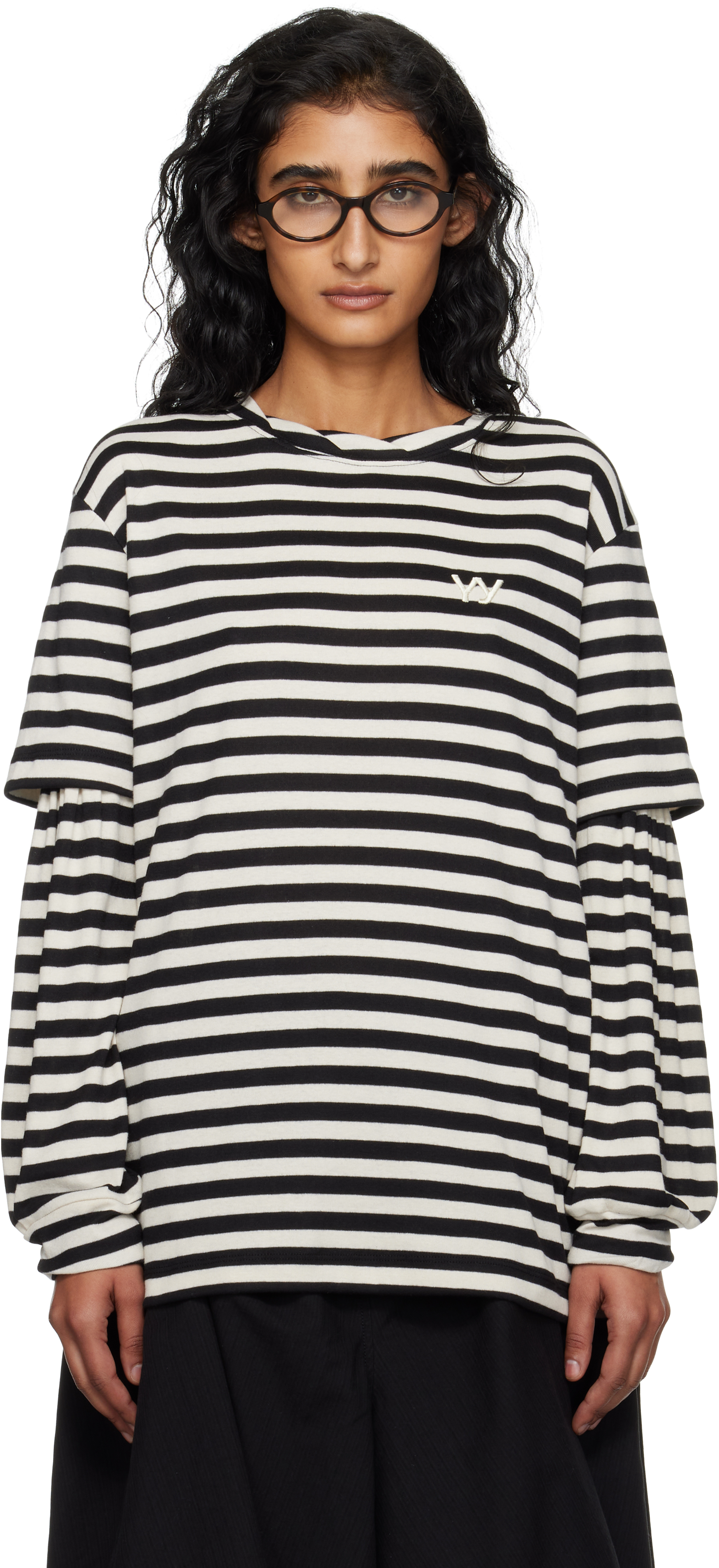 Open Yy Black & Off-white Layered Stripe T-shirt In Multi