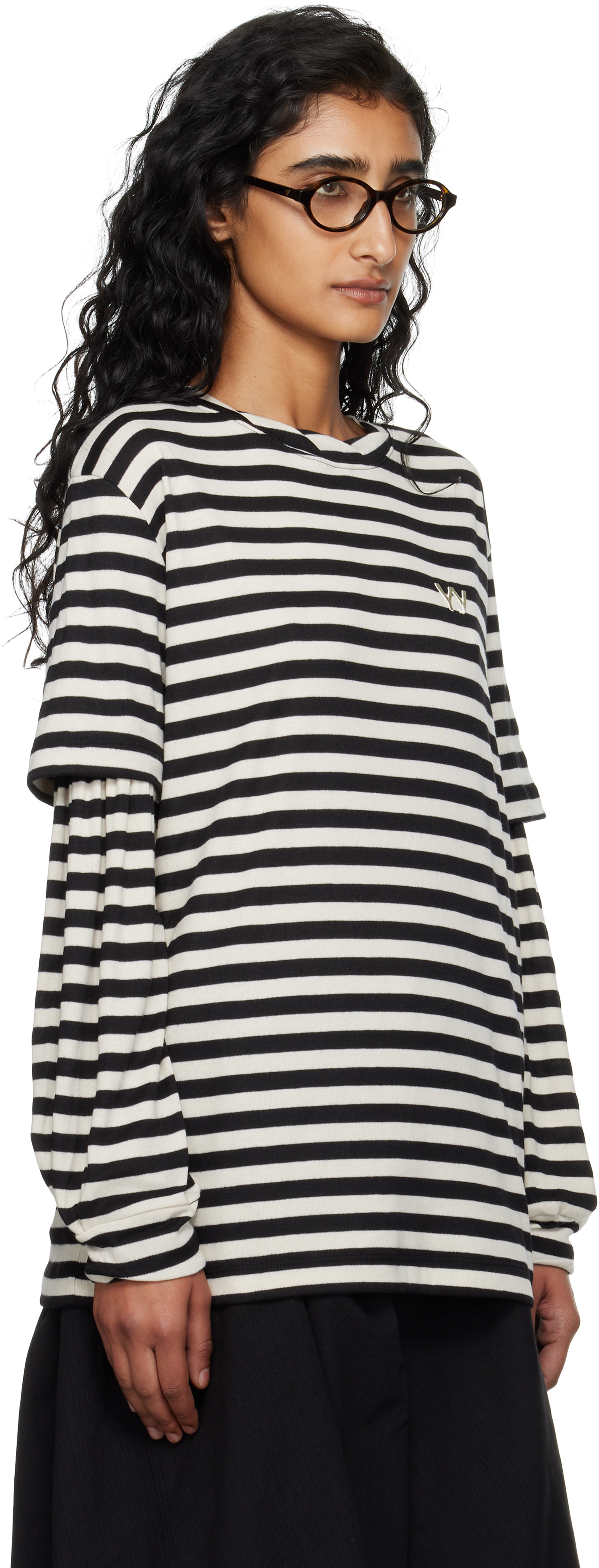 Open Yy Black & Off-white Layered Stripe T-shirt In Multi
