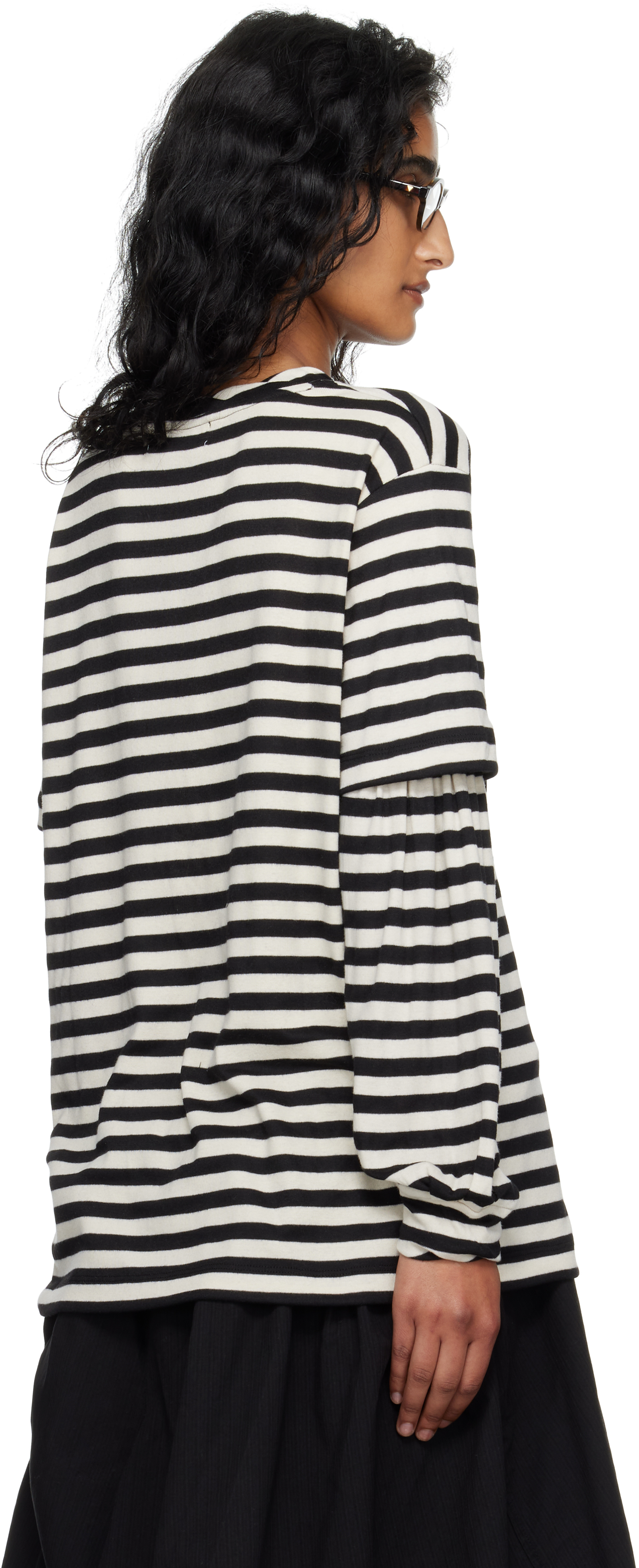 Open Yy Black & Off-white Layered Stripe T-shirt In Multi
