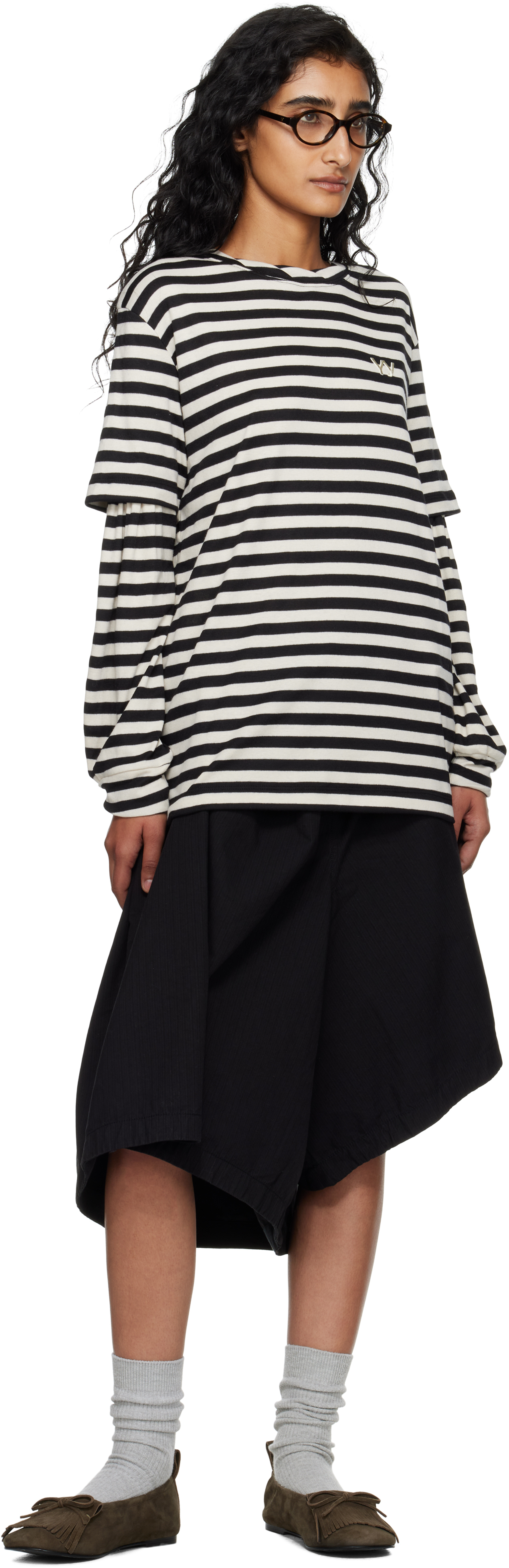 Open Yy Black & Off-white Layered Stripe T-shirt In Multi