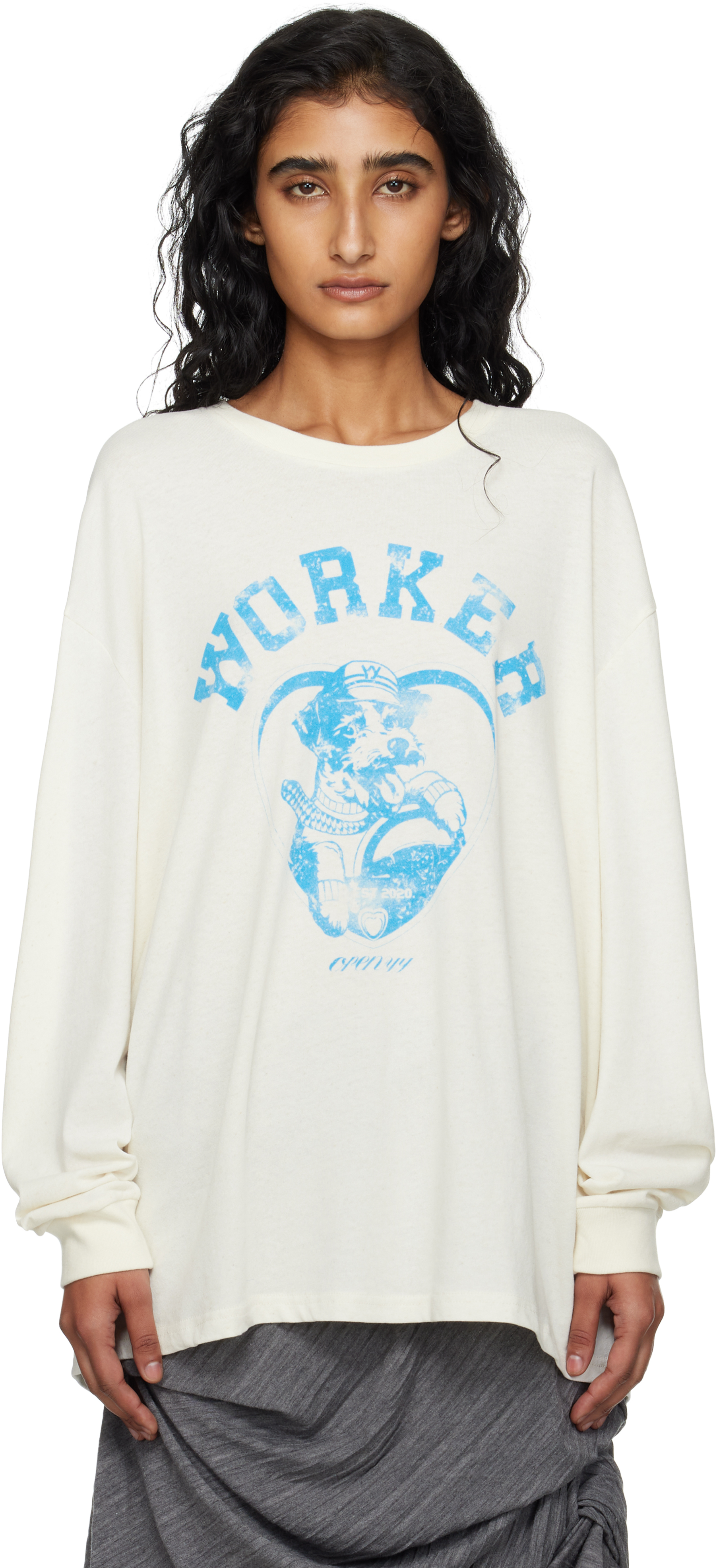 Open Yy Off-white 'worker' Pet Club Long Sleeve T-shirt In Animal Print