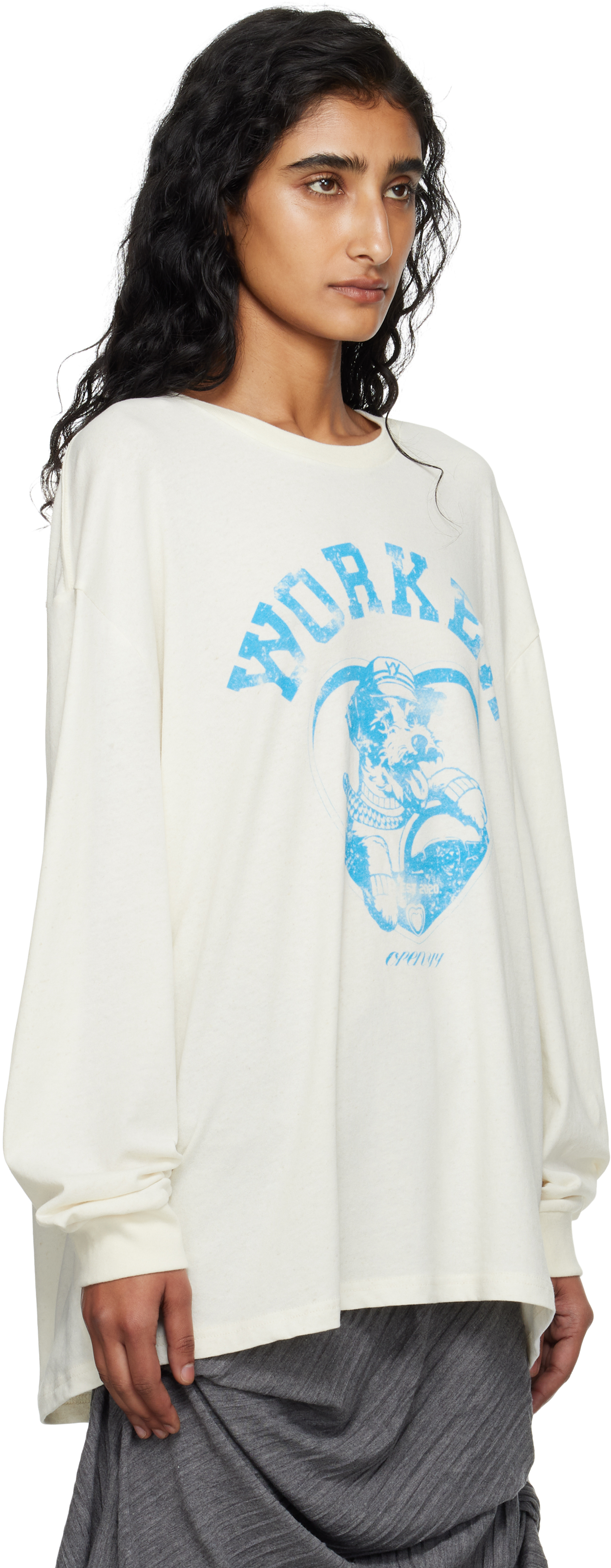 Open Yy Off-white 'worker' Pet Club Long Sleeve T-shirt In Animal Print