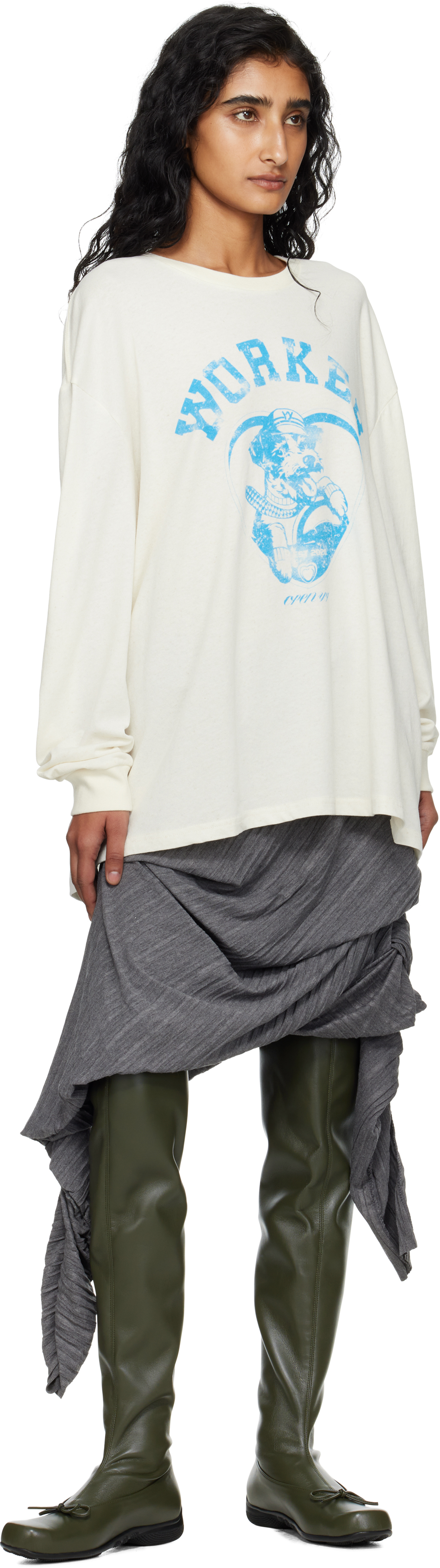 Open Yy Off-white 'worker' Pet Club Long Sleeve T-shirt In Animal Print