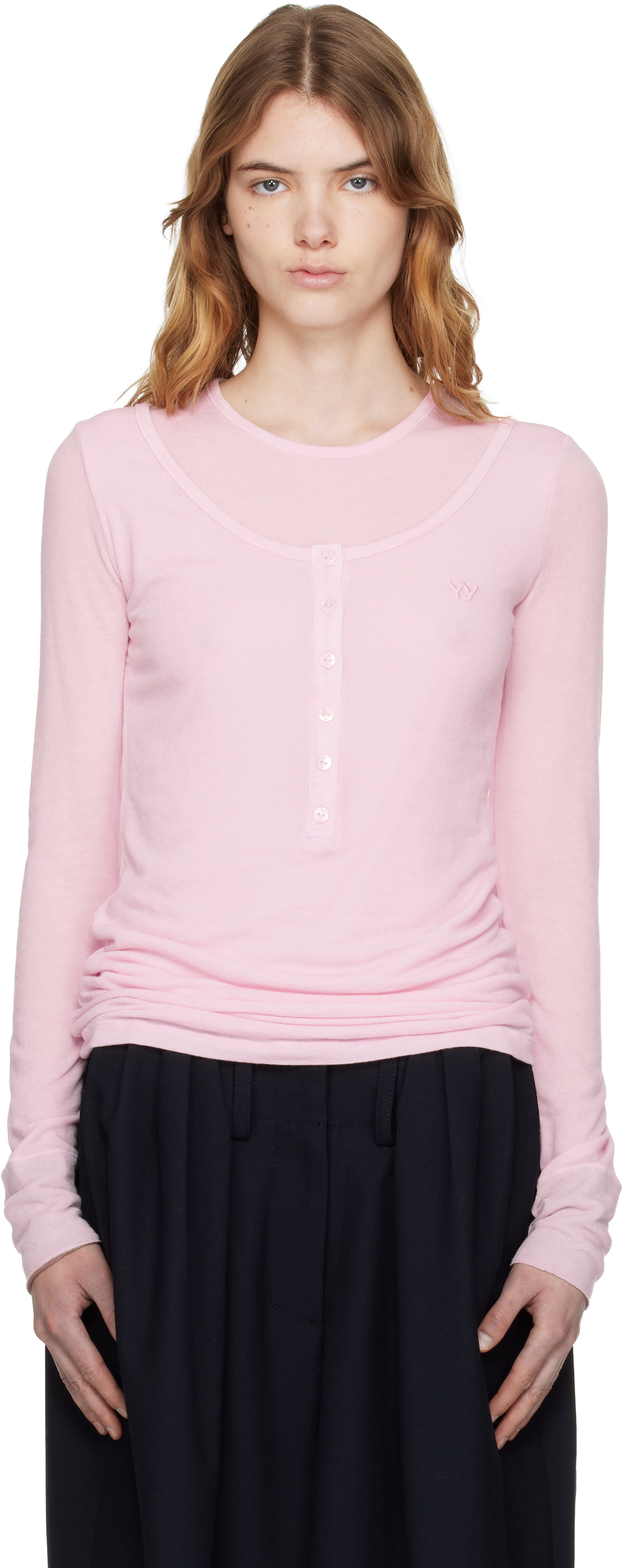 Pink Layered Lounge Henley by OPEN YY on Sale