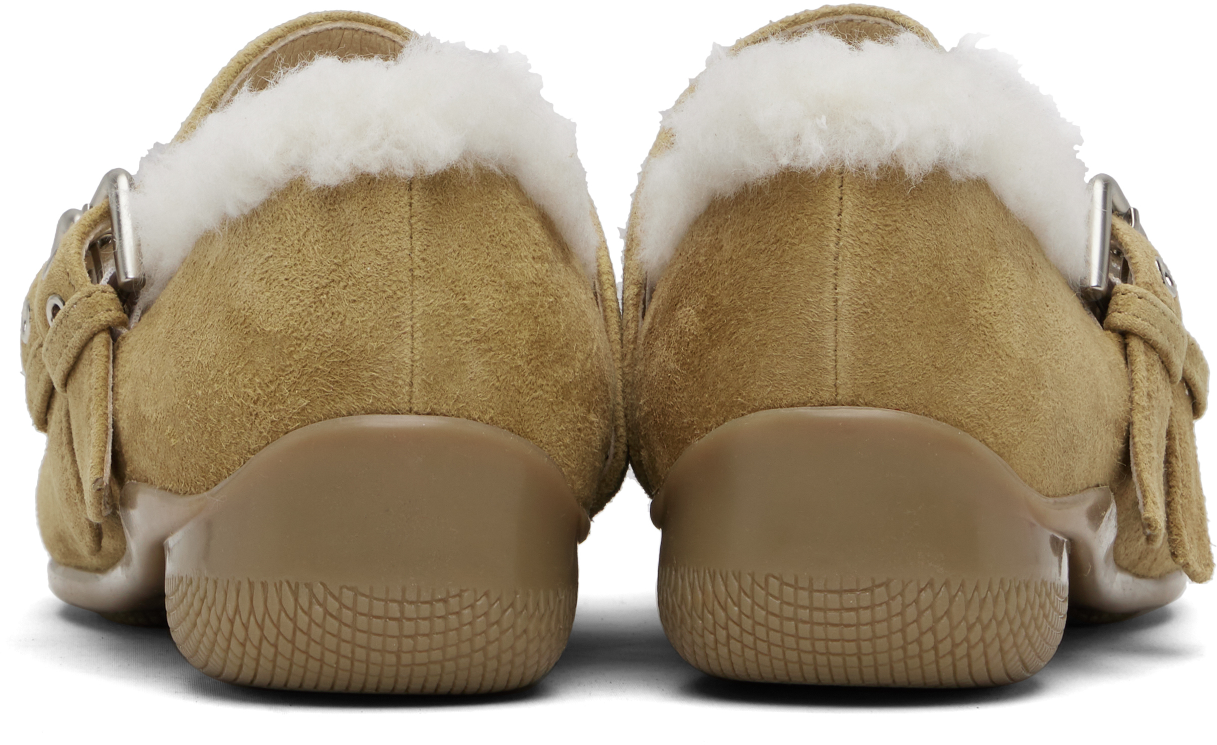 Open Yy Tan Shearling Heart Stud Ballet Flats In Brown