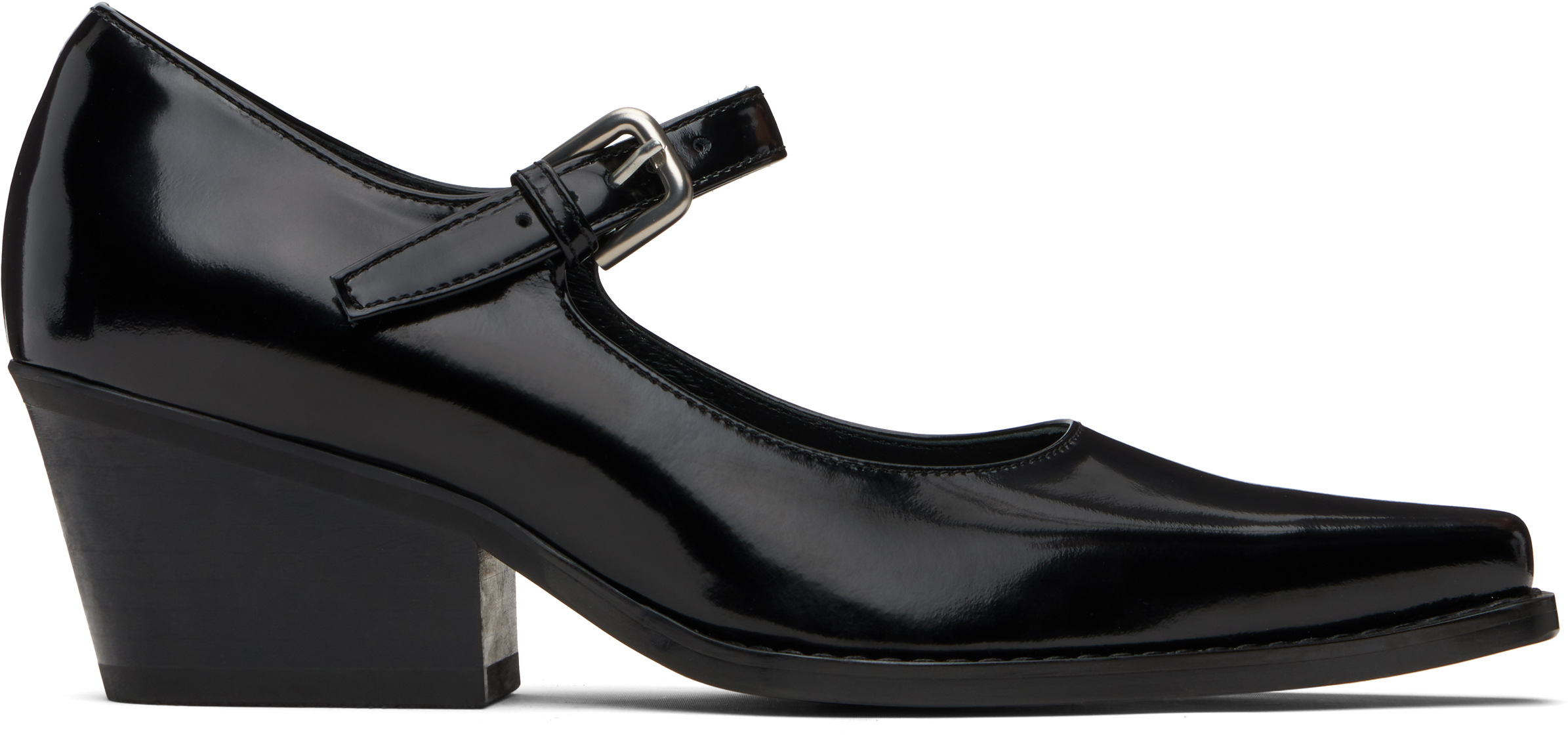 OPEN YY 黒い皮革ローファー ストラップ付き Tストラップ ローファー