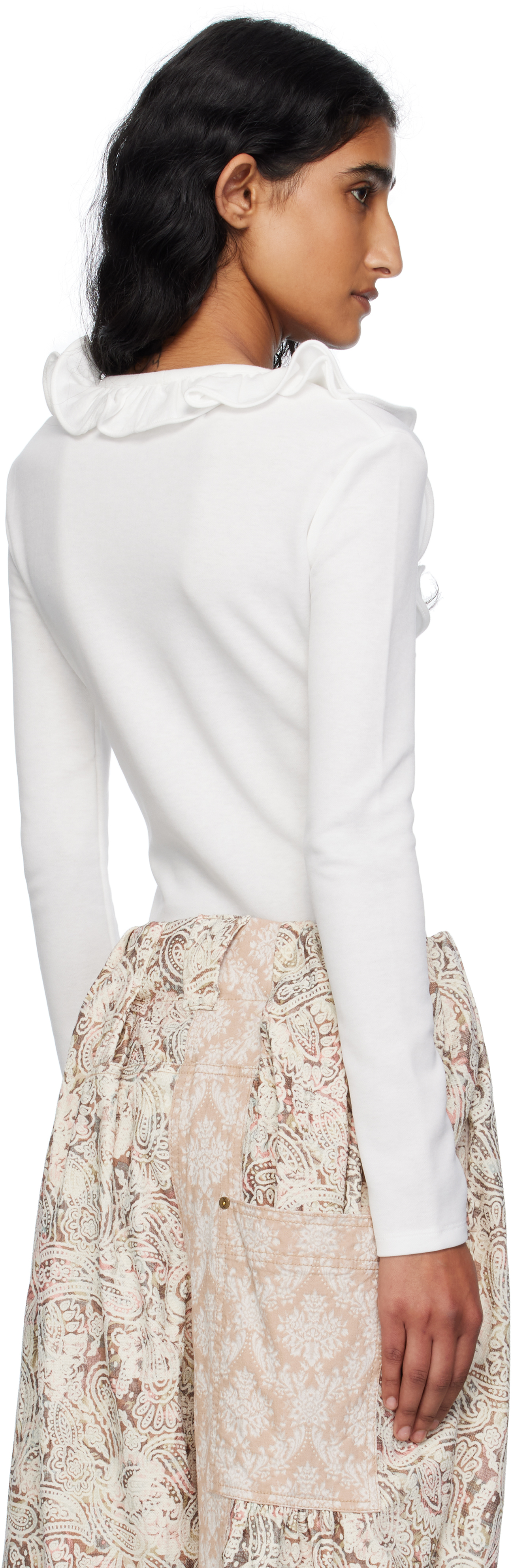 Open Yy White Ruffle Bodysuit In White