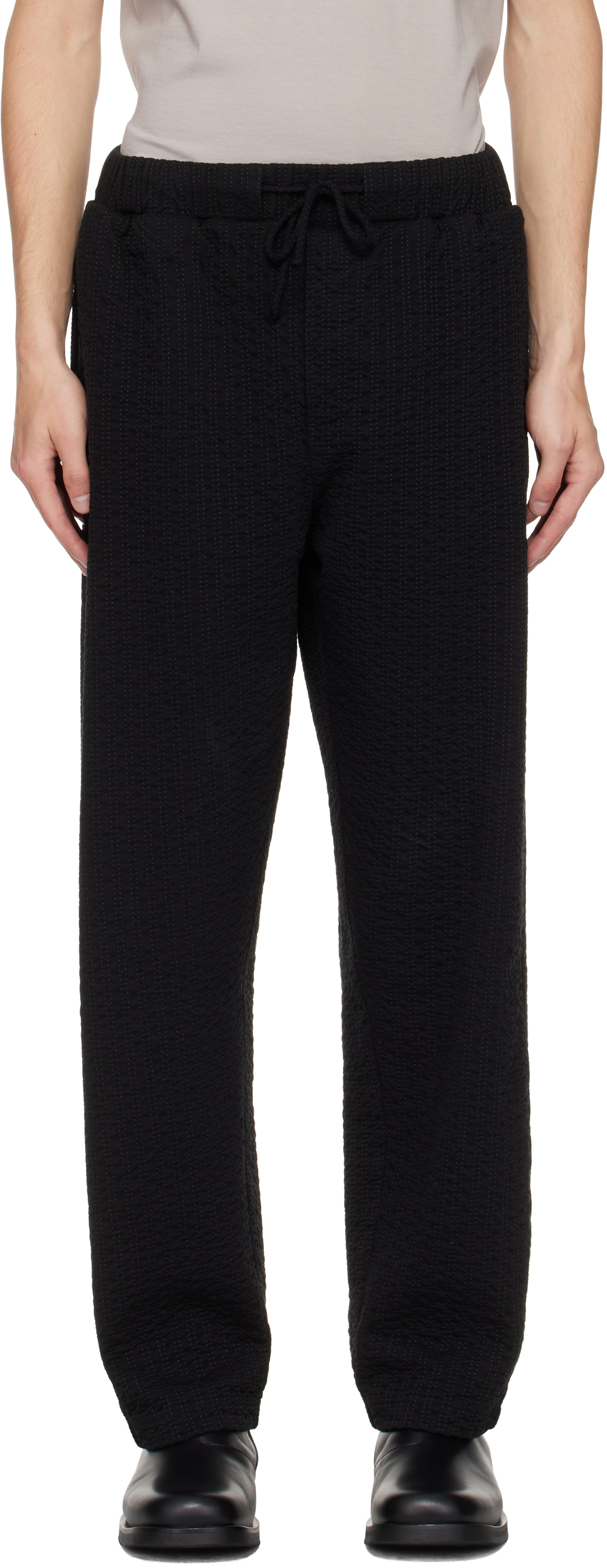 Craig Green Black Embroidered Linestitch Trousers In Multi