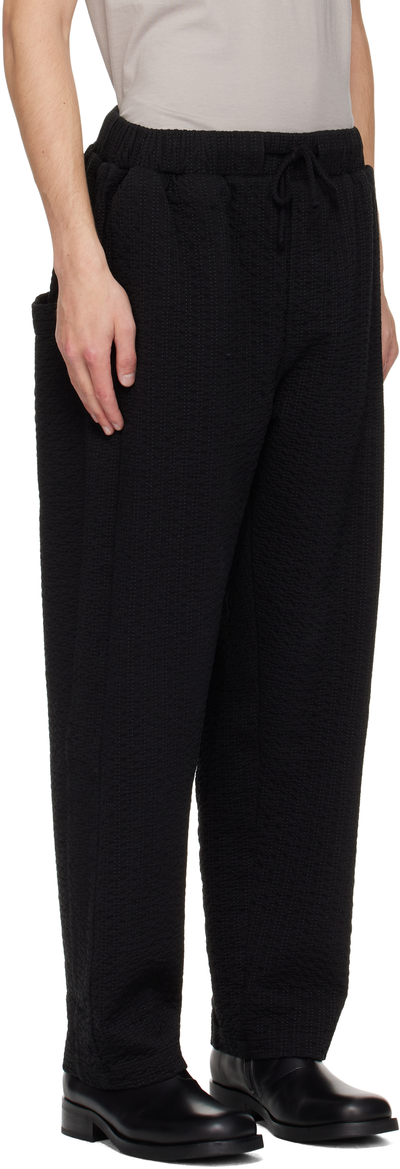 Craig Green Black Embroidered Linestitch Trousers In Multi
