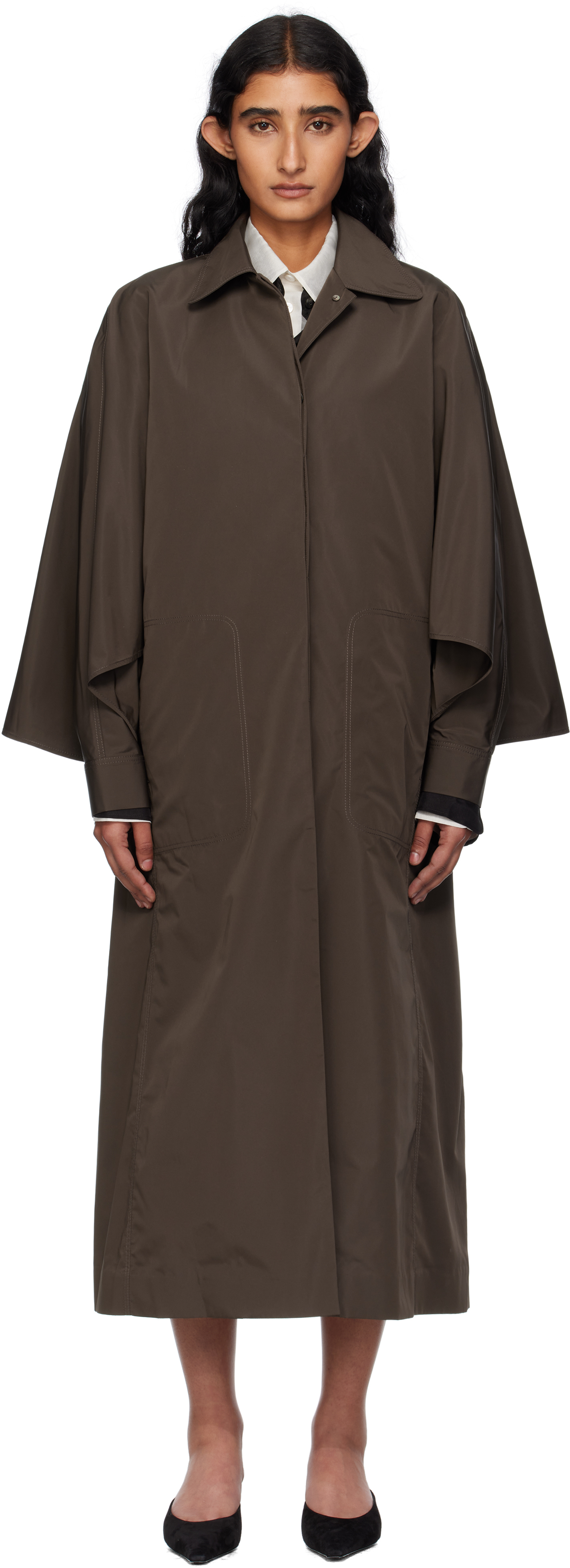 Gia Studios Brown Etoffe Coat In Gray