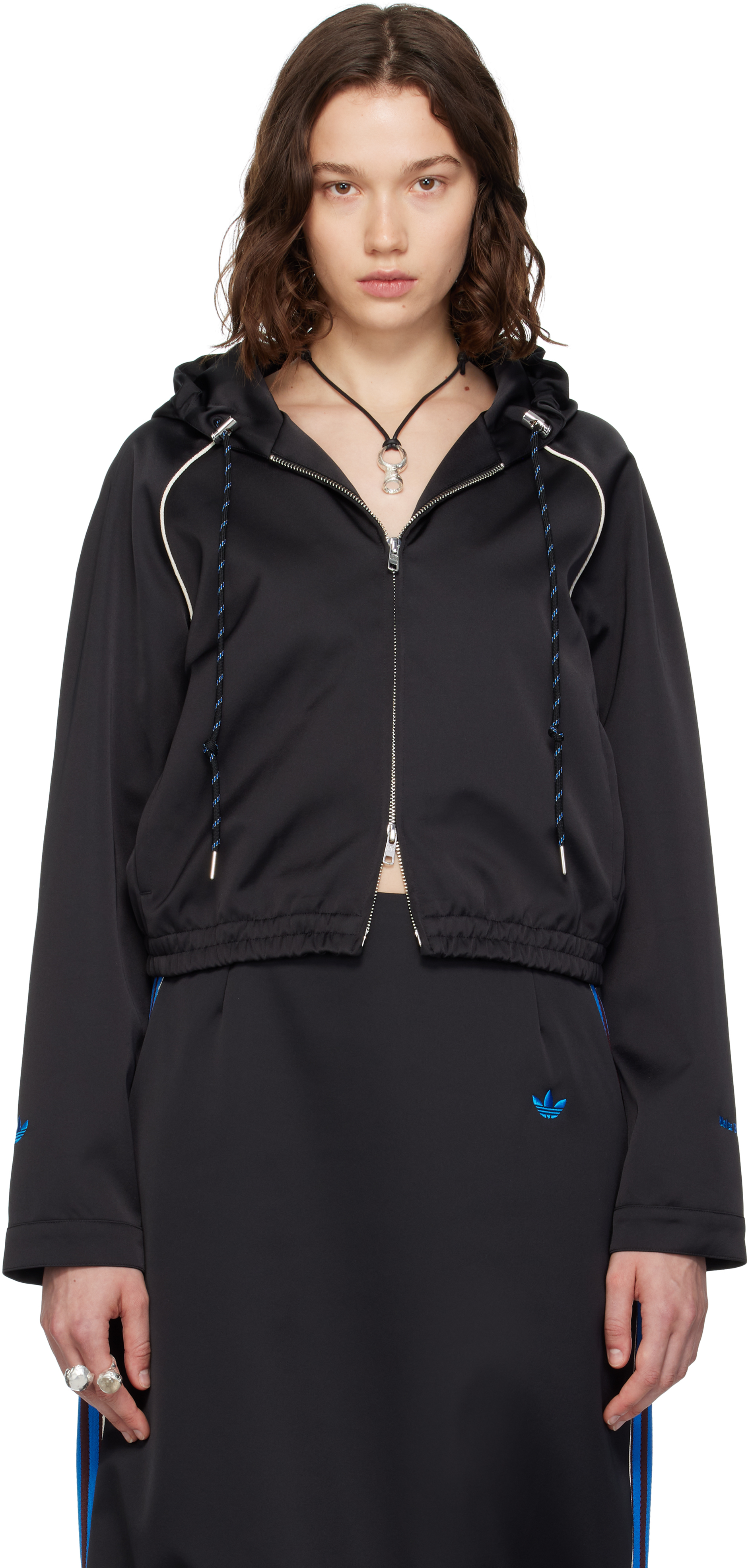 Wales Bonner: Black adidas Originals Edition Satin Hoodie