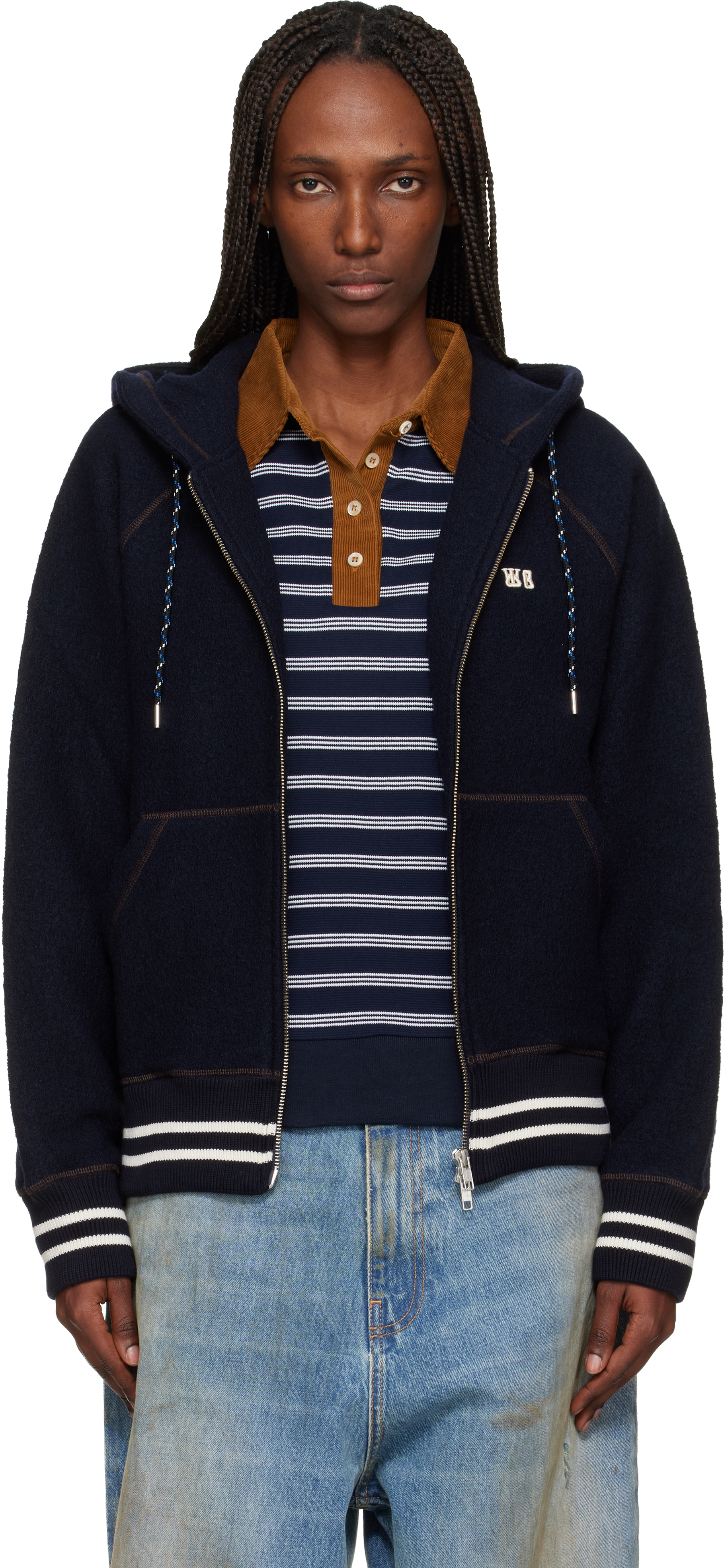 Navy 'The October' Hoodie by Wales Bonner on Sale